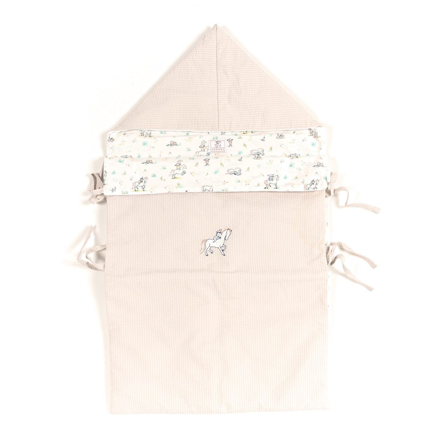 Cotton Poplin Embroidered Cabriole Baby Bunting Blanket Blanc Creme