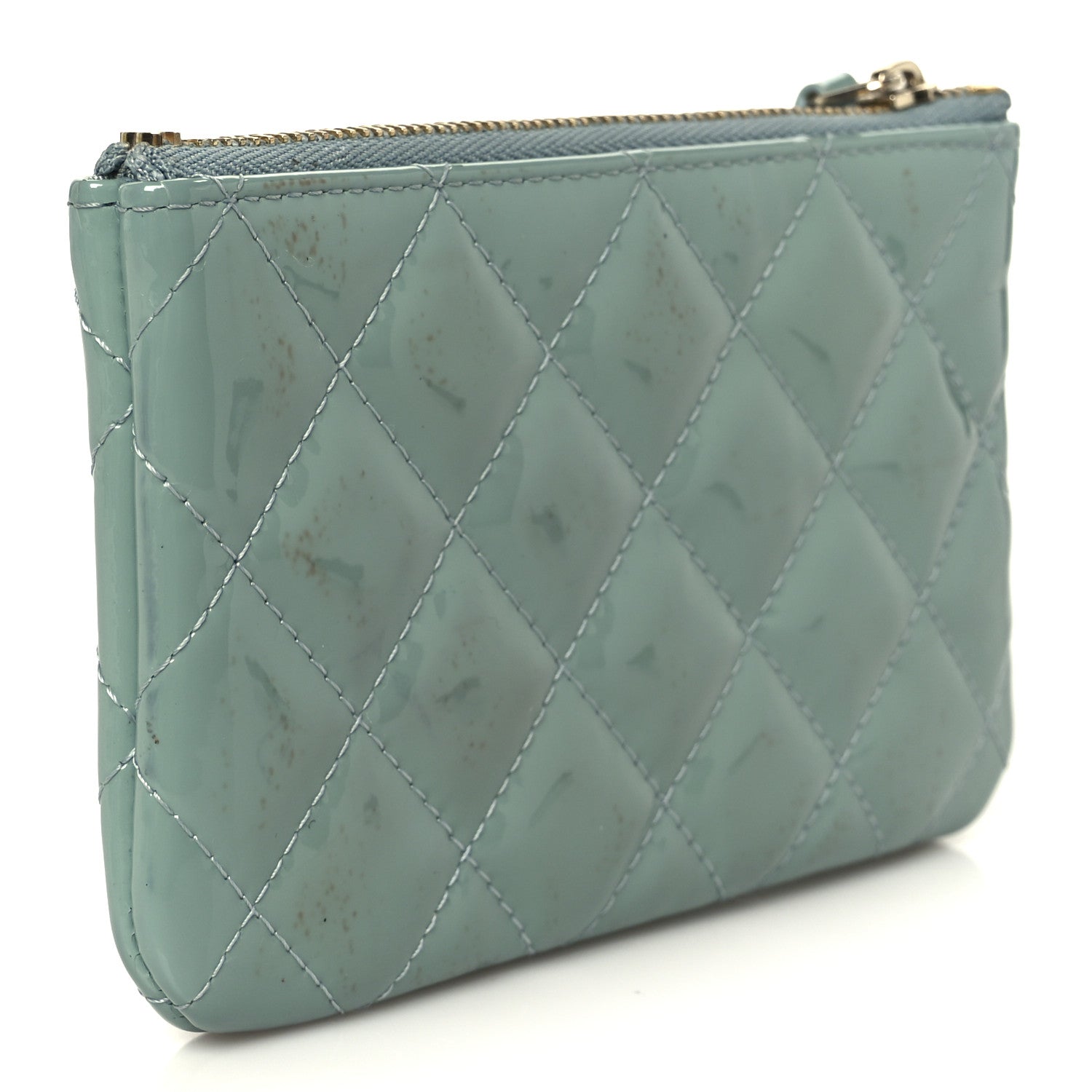 Patent Quilted Small Cosmetic Case Light Blue