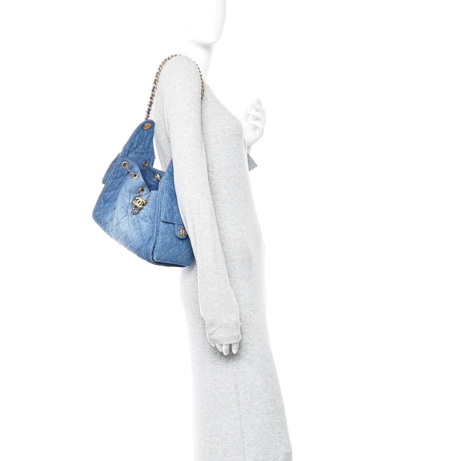 Washed Denim Quilted Small Chanel 25 Handbag Blue