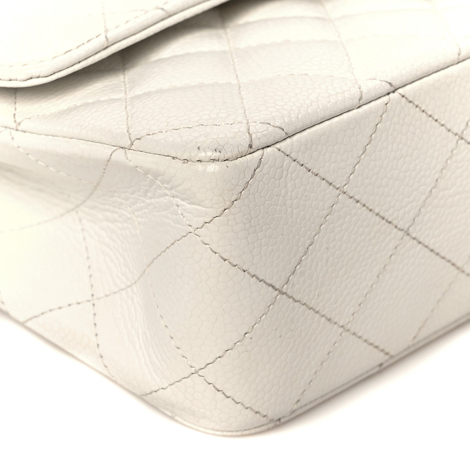 Caviar Quilted Medium Double Flap White