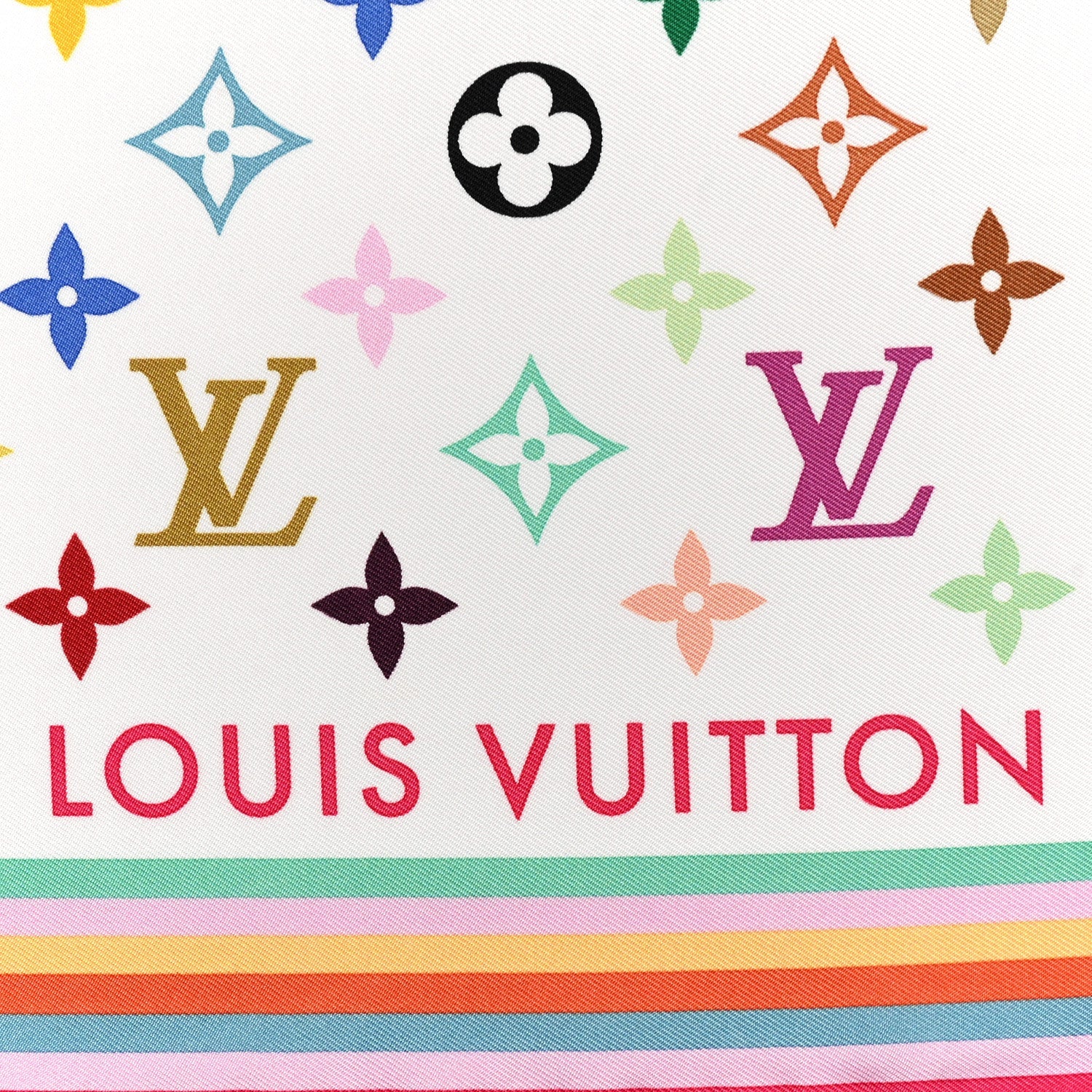 LV X TM Silk Monogram Multicolor Square Scarf 90 White