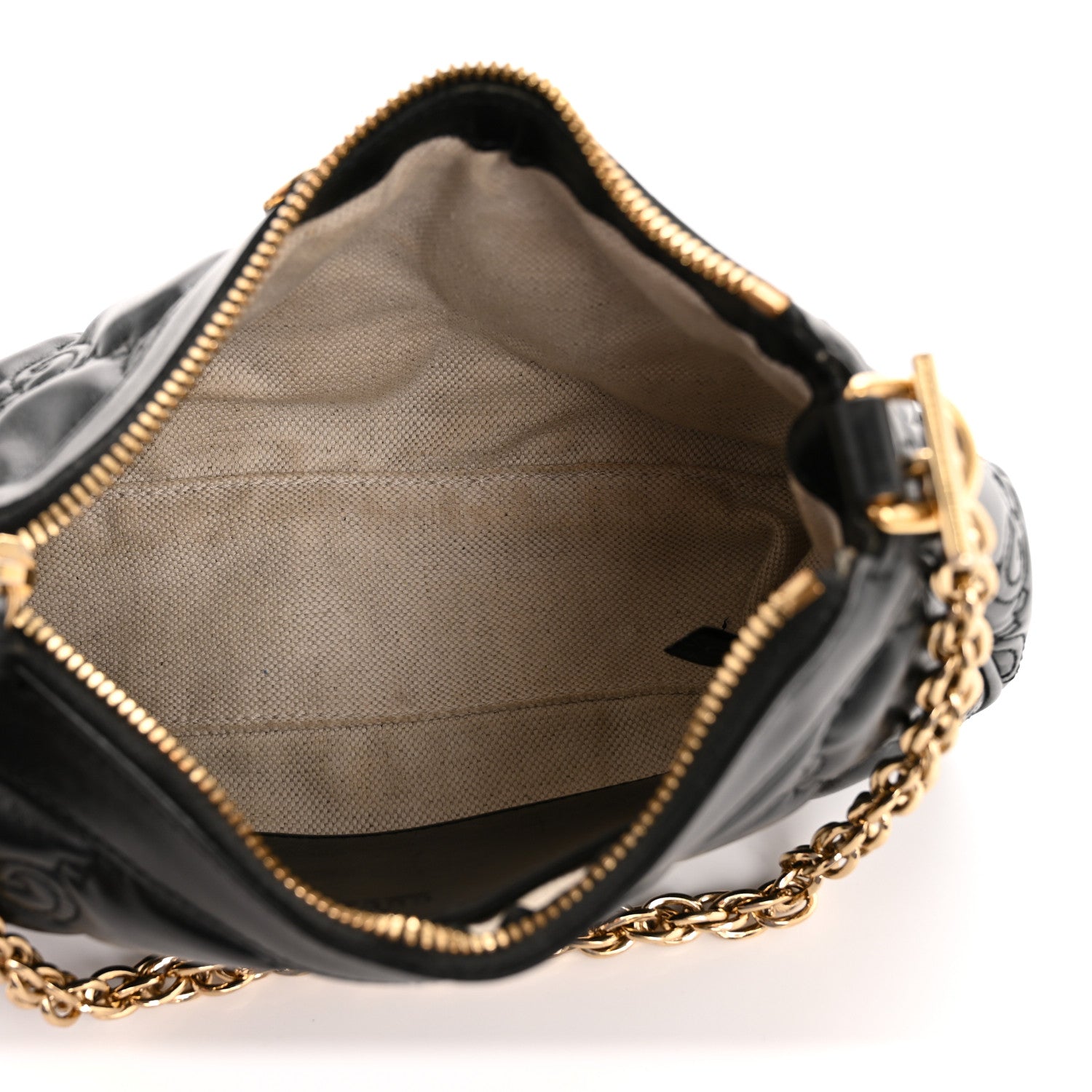 Calfskin GG Matelasse Chain Handbag Black Natural