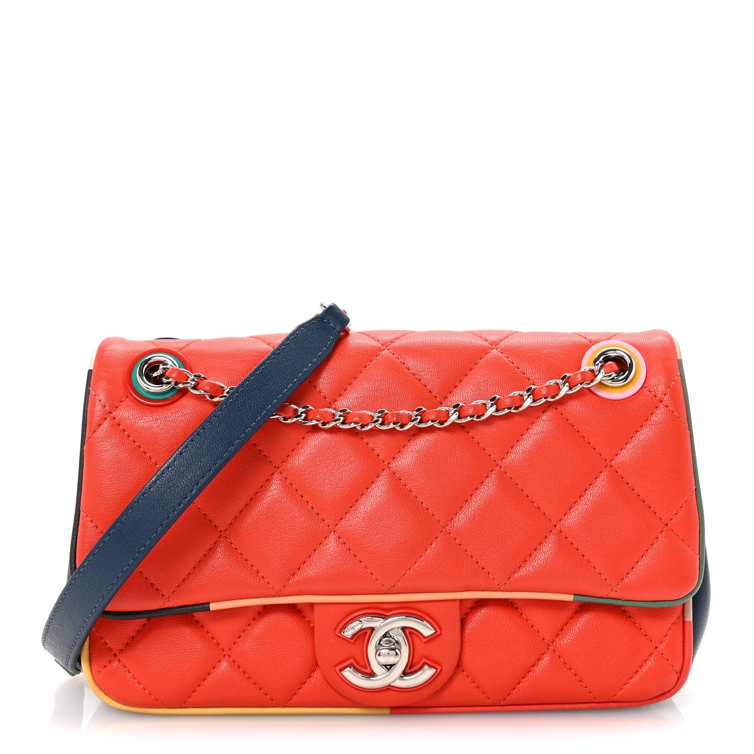 Lambskin Plexiglass Quilted Small Cuba Color Flap Red Multicolor