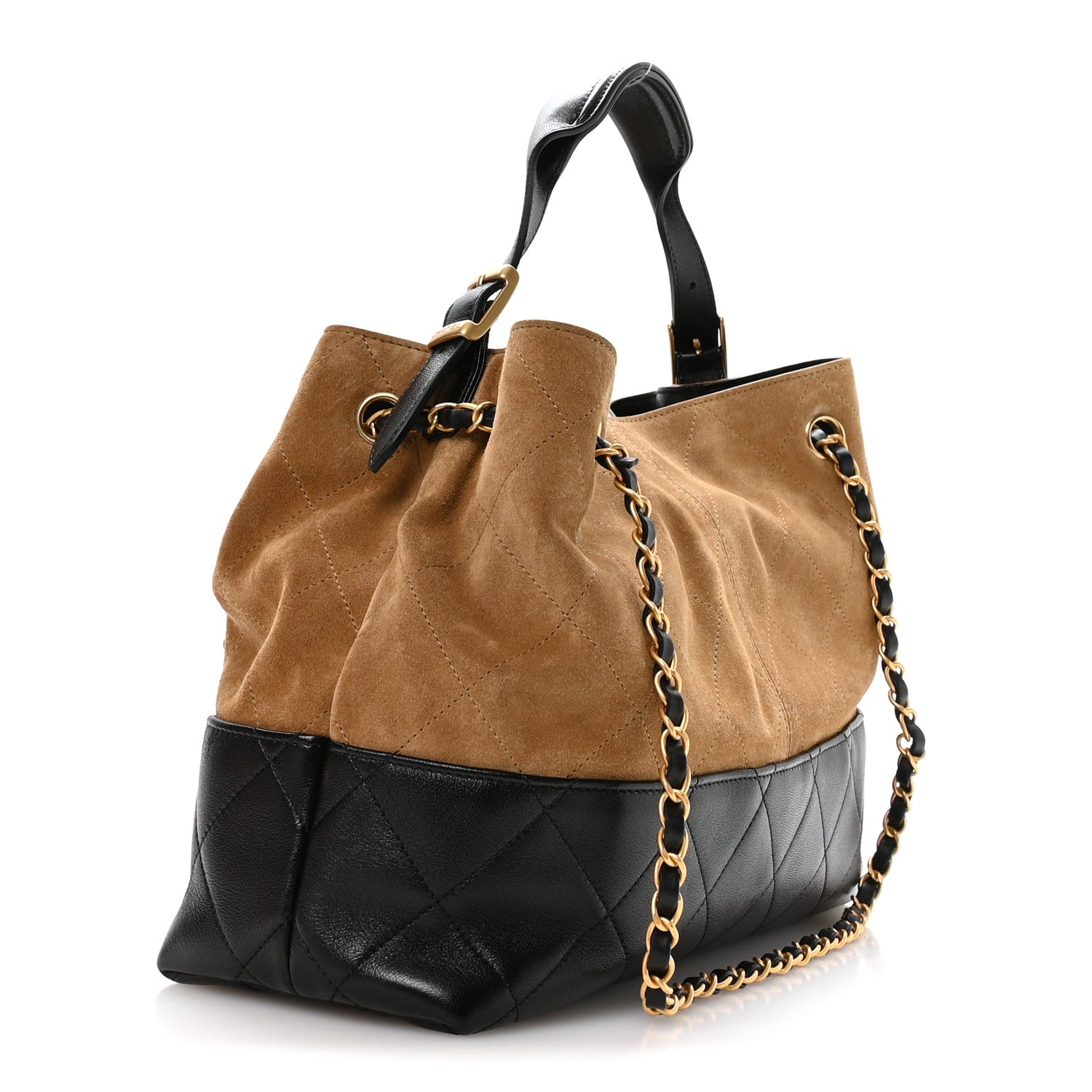 Suede Calfskin Shiny Lambskin Quilted Small Coco Base Shopping Bag Beige Black