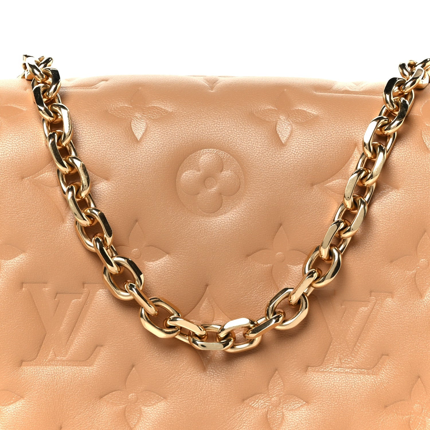 Lambskin Embossed Monogram Pochette Coussin Camel