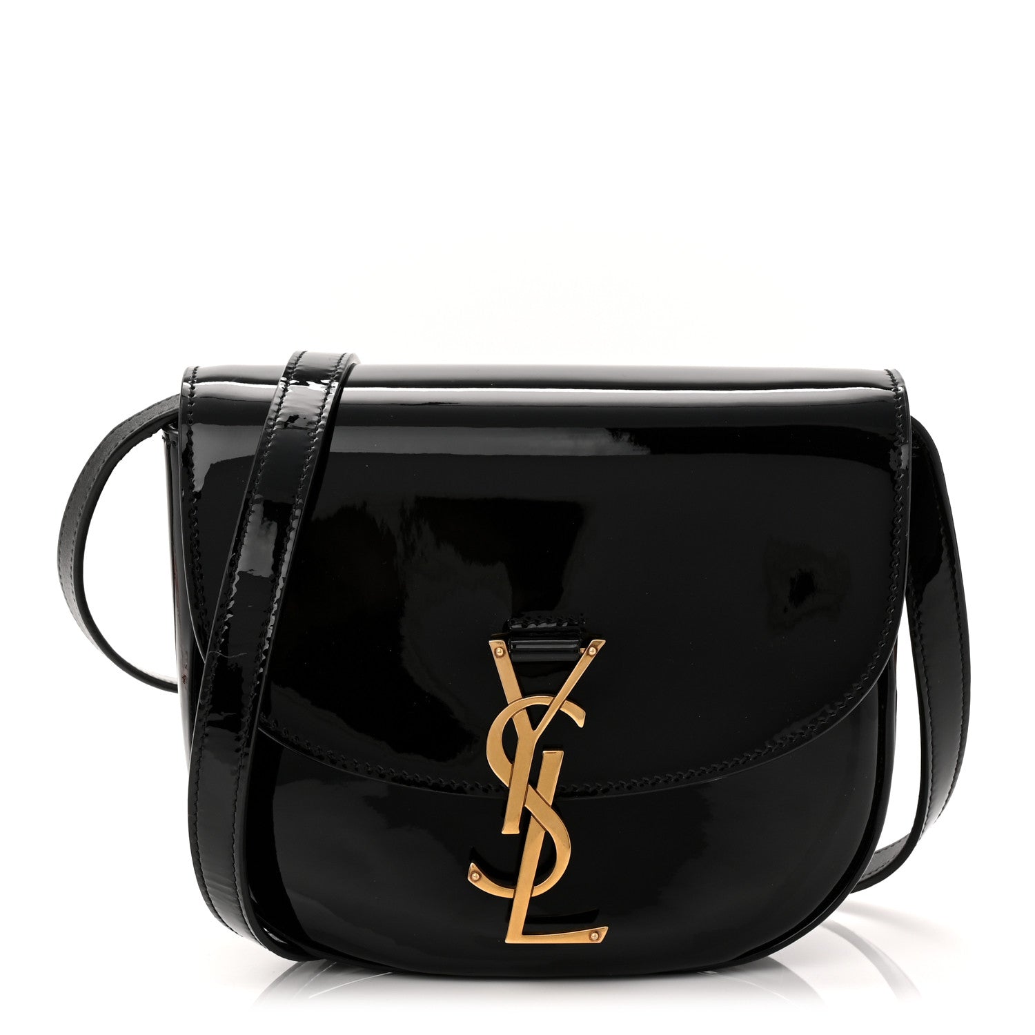 Patent Calfskin Classic Monogram Small Kaia Satchel Black