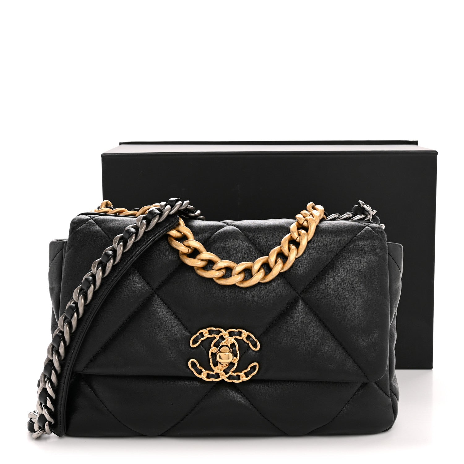 Lambskin Quilted Medium Chanel 19 Flap Black