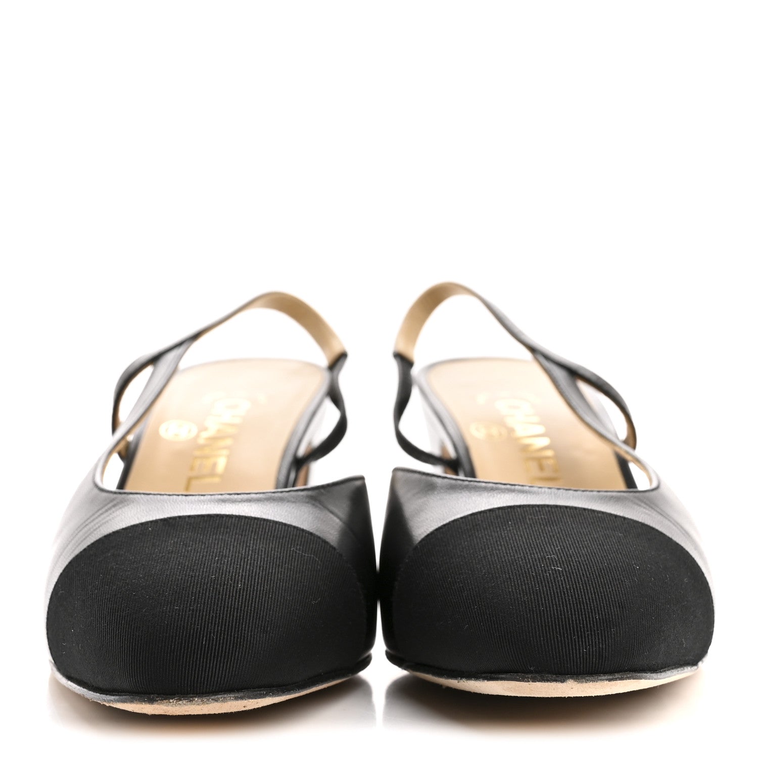 Goatskin Grosgrain Cap Toe CC Slingback Pumps 38.5 Black