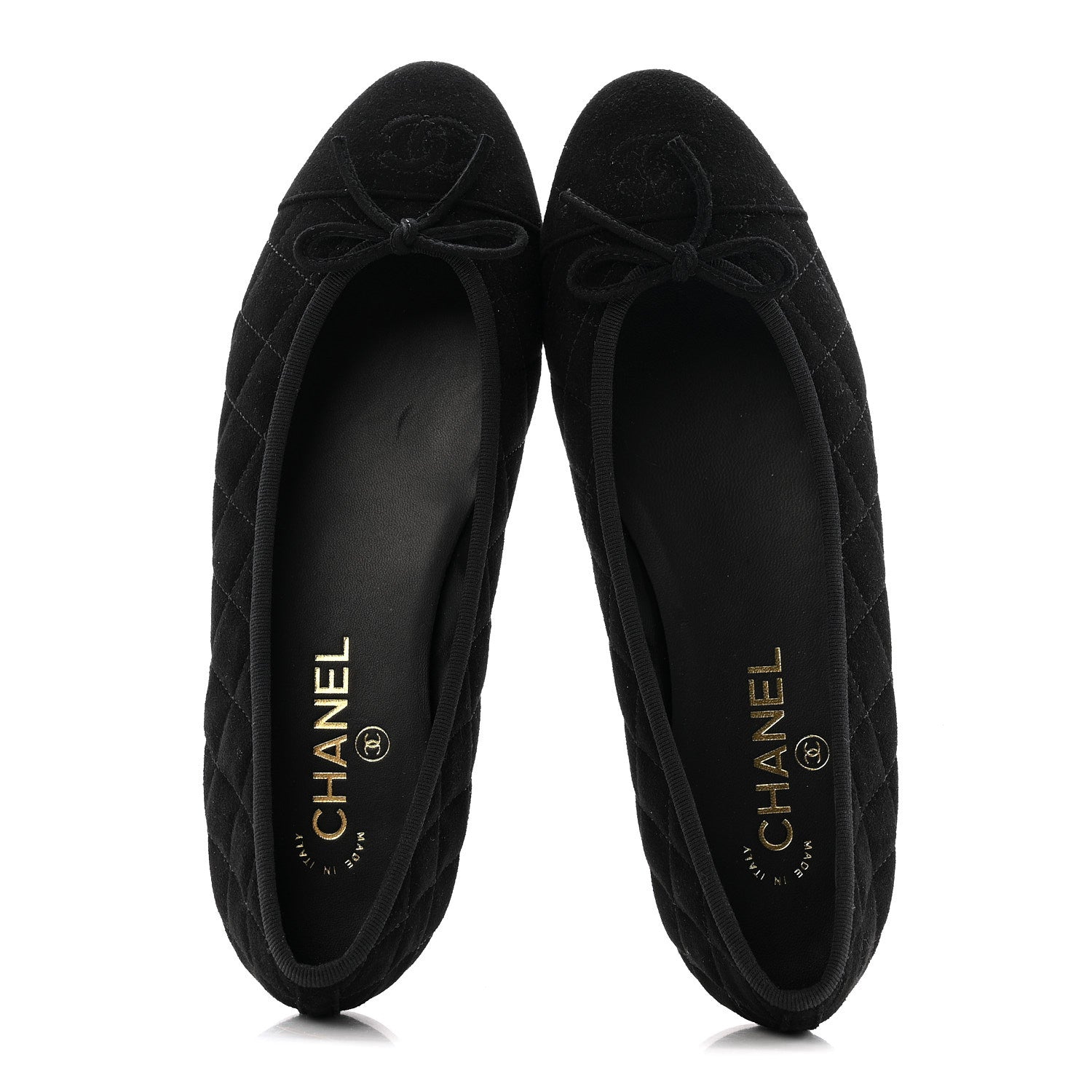 Suede Quilted Cap Toe CC Ballerina Flats 39.5 Black
