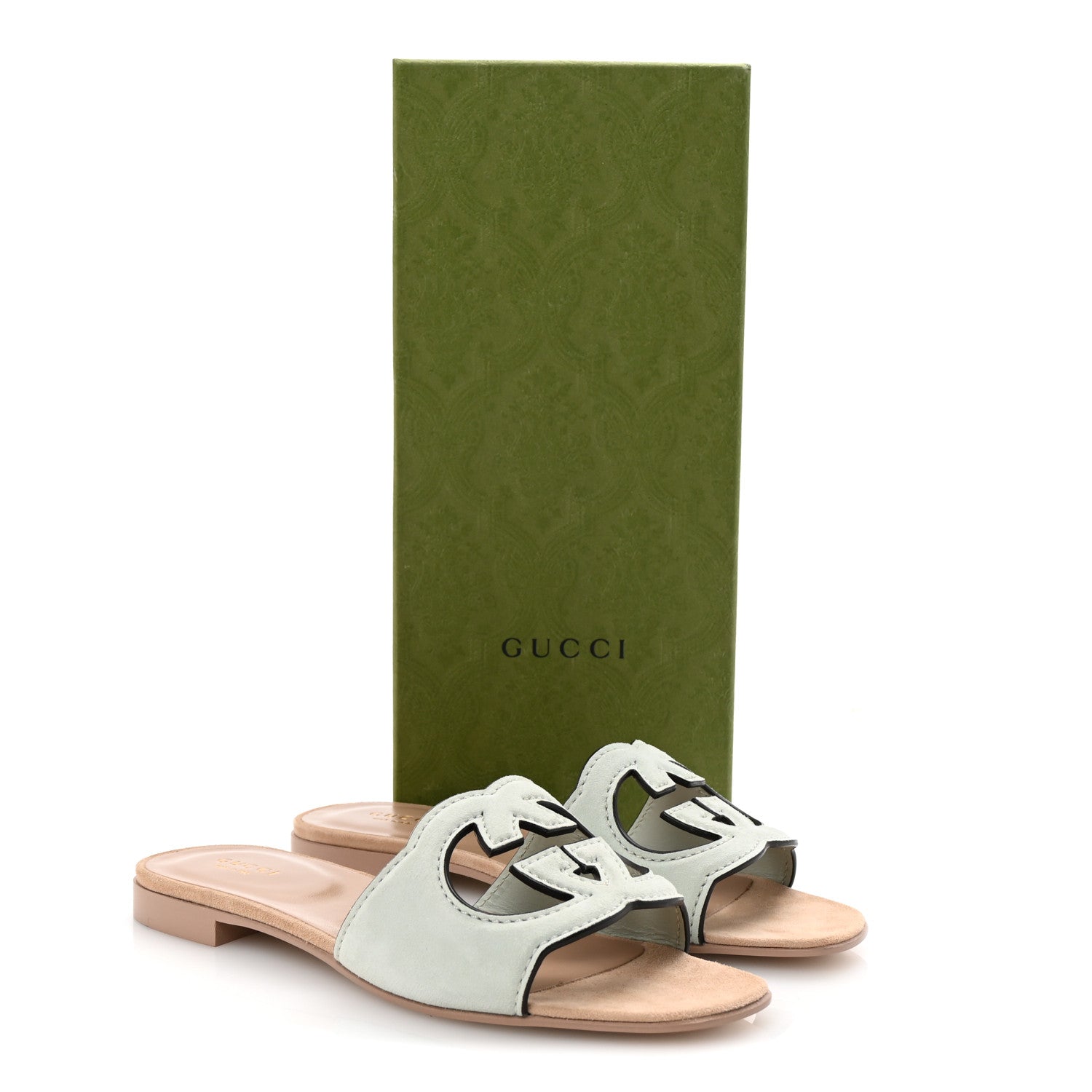 Kid Scamosciato Interlocking G Cut Out Slide Sandals 37.5 Salvy Green