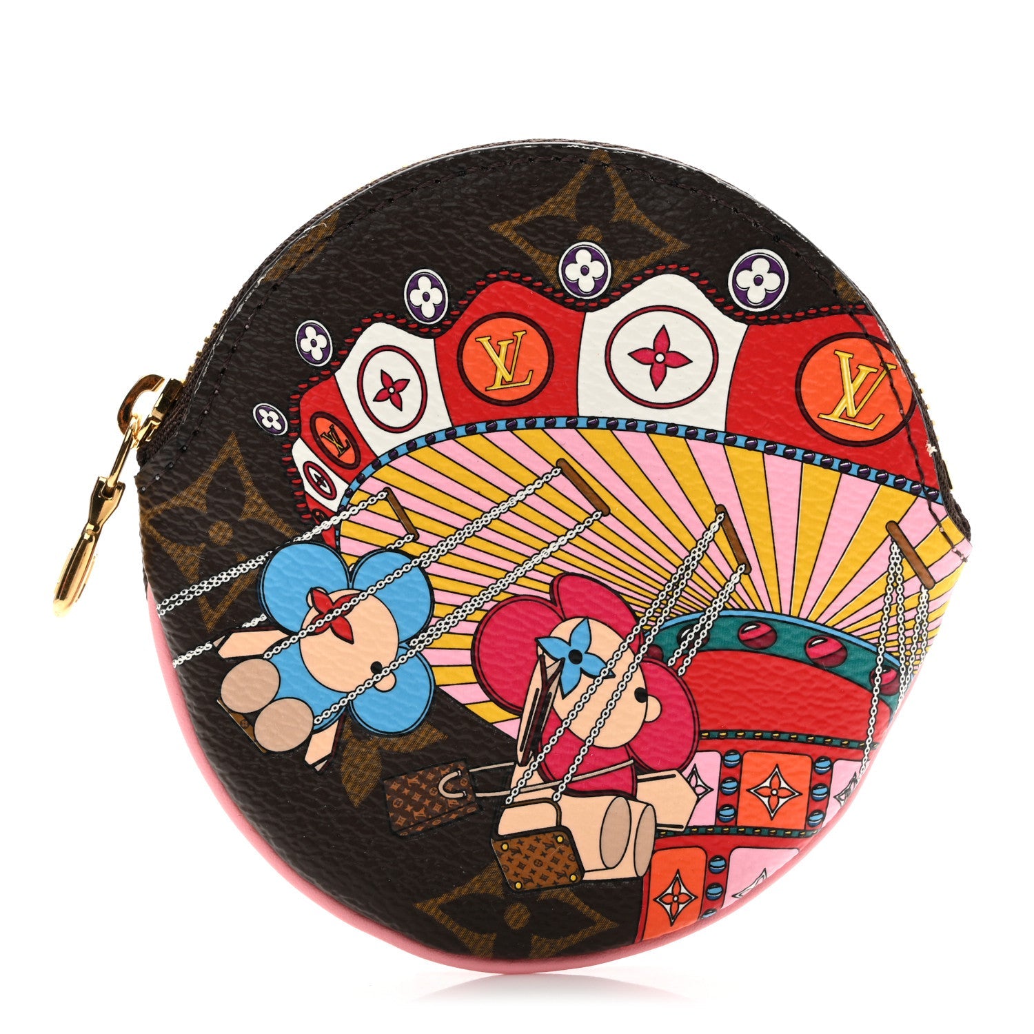 Monogram 2020 Christmas Animation Swing Ride Round Coin Purse Pink Poppy