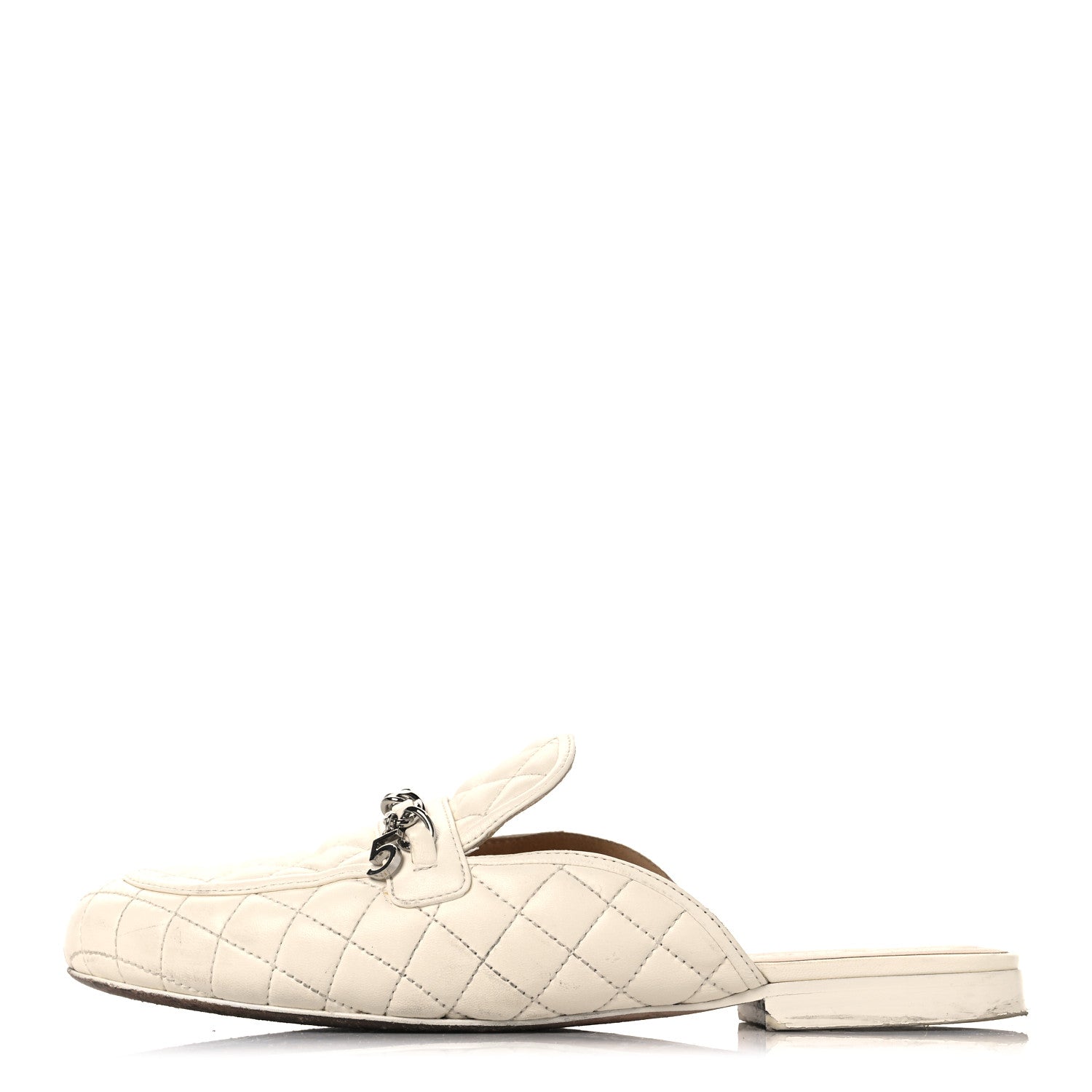 Lambskin Quilted Chain CC Mules 38 White