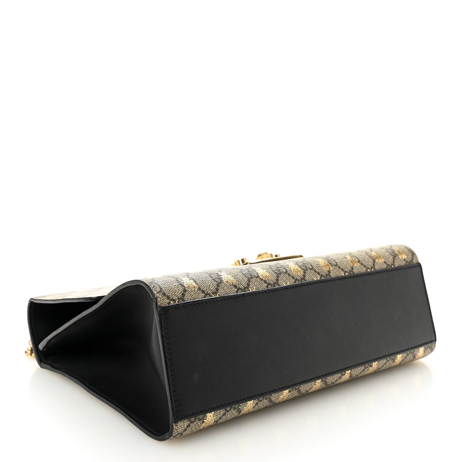 GG Supreme Monogram Bees Medium Padlock Shoulder Bag Beige Oro Black