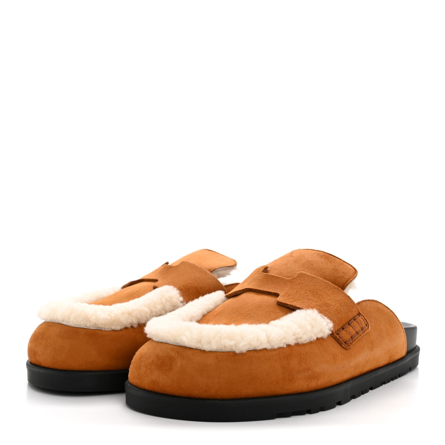 Suede Goatskin Shearling Go Mules 38 Beige Kraft Ecru