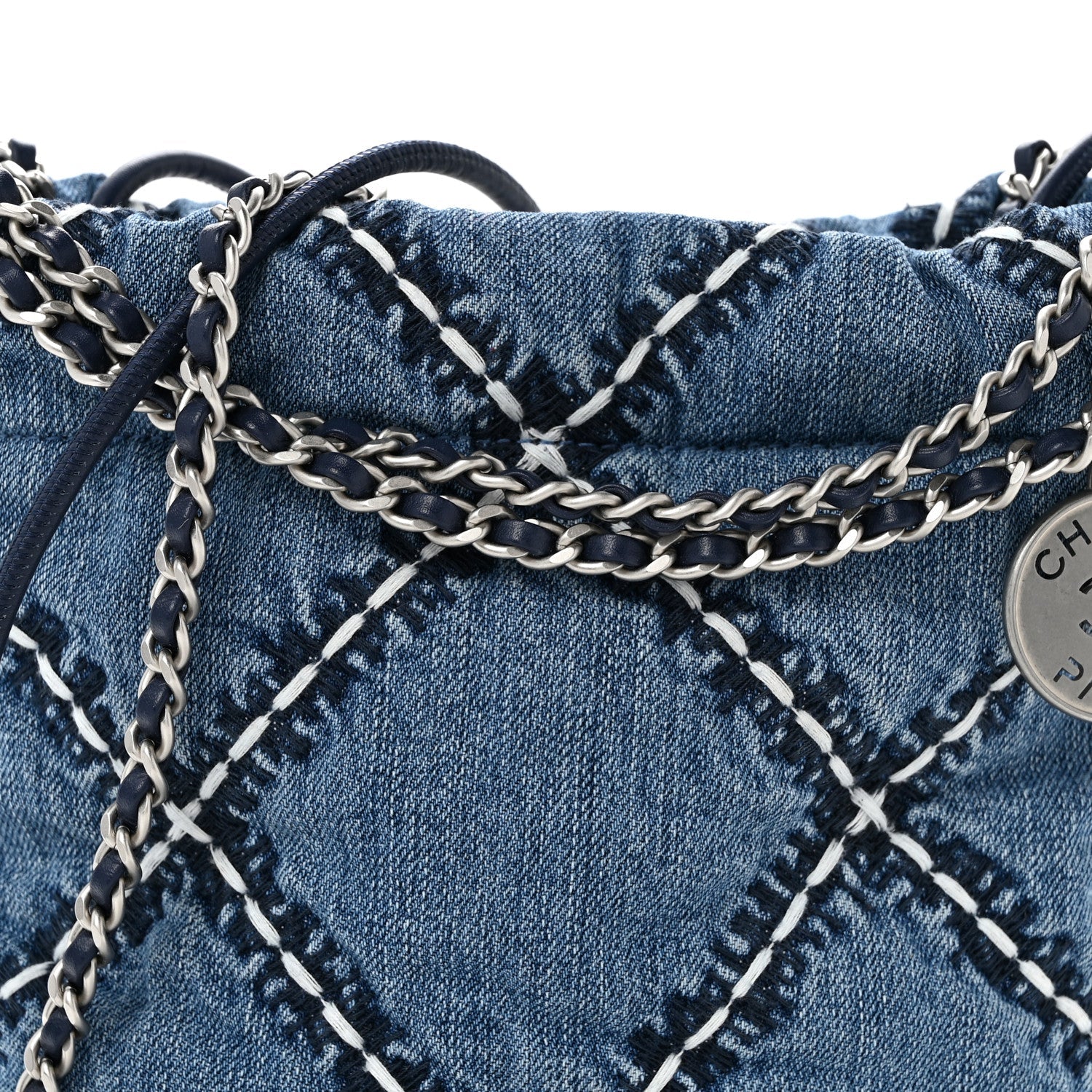 Denim Stitched Quilted Mini Chanel 22 Blue