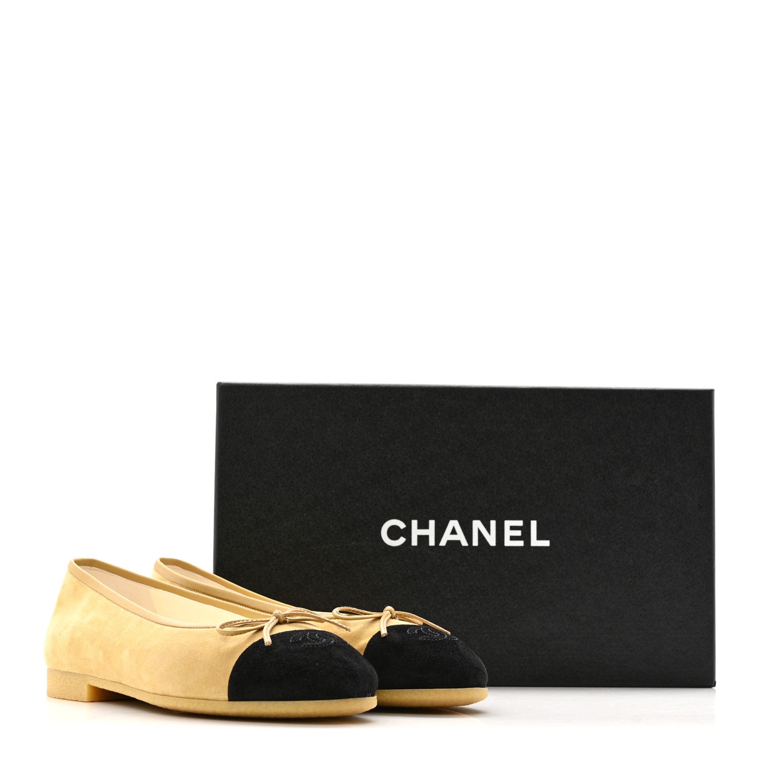 Suede Goatskin Cap Toe CC Ballerina Flats 38 Beige Black
