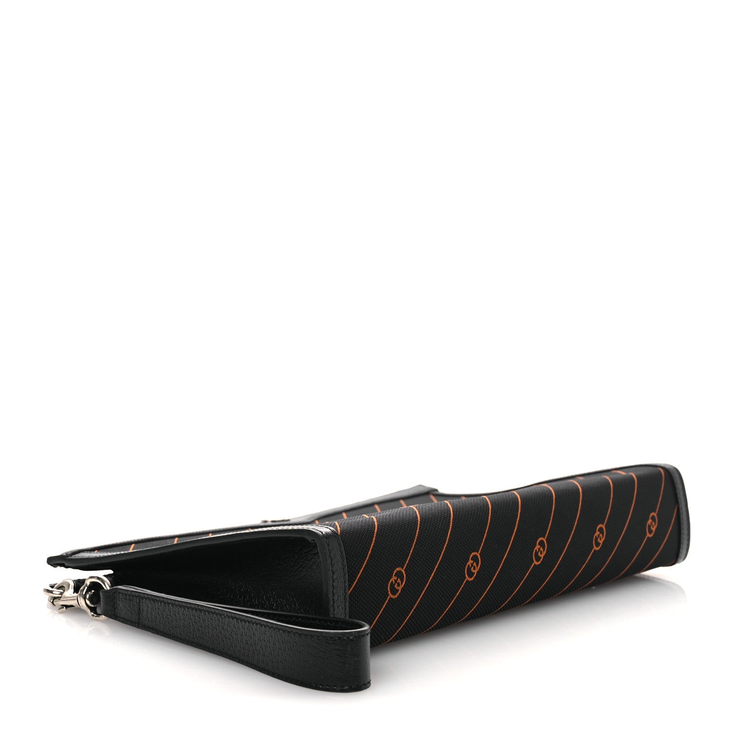 Canvas Diagonal Interlocking G Zip Pouch Black Orange