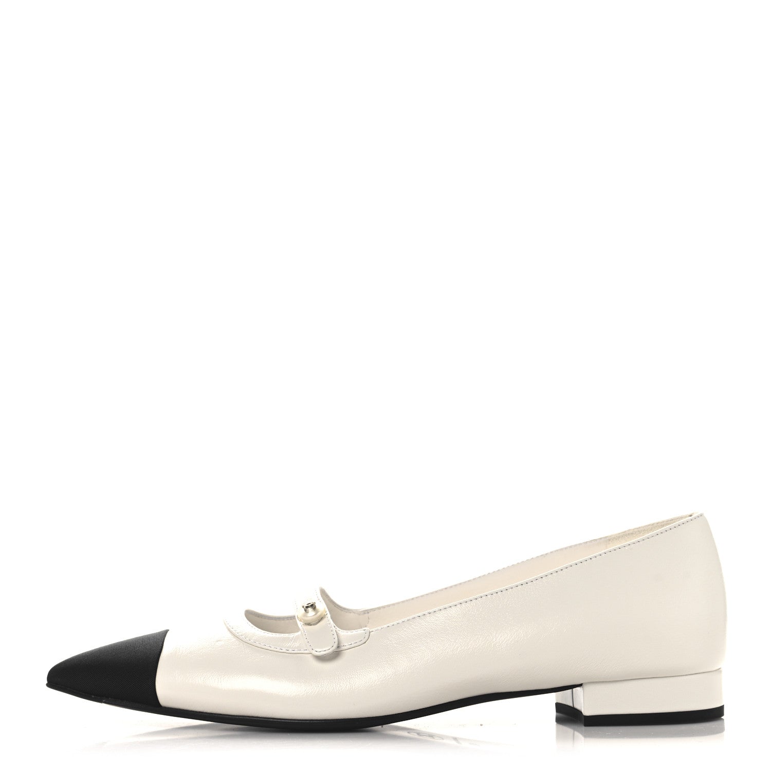 Shiny Lambskin Grosgrain Pearl Mary Janes Flats 40 White Black