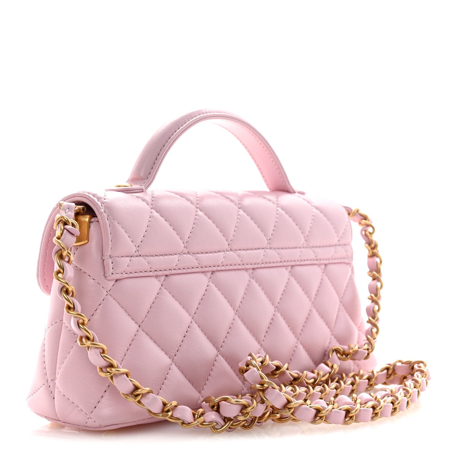 Lambskin Quilted Mini Flap Top Handle Bag Light Pink