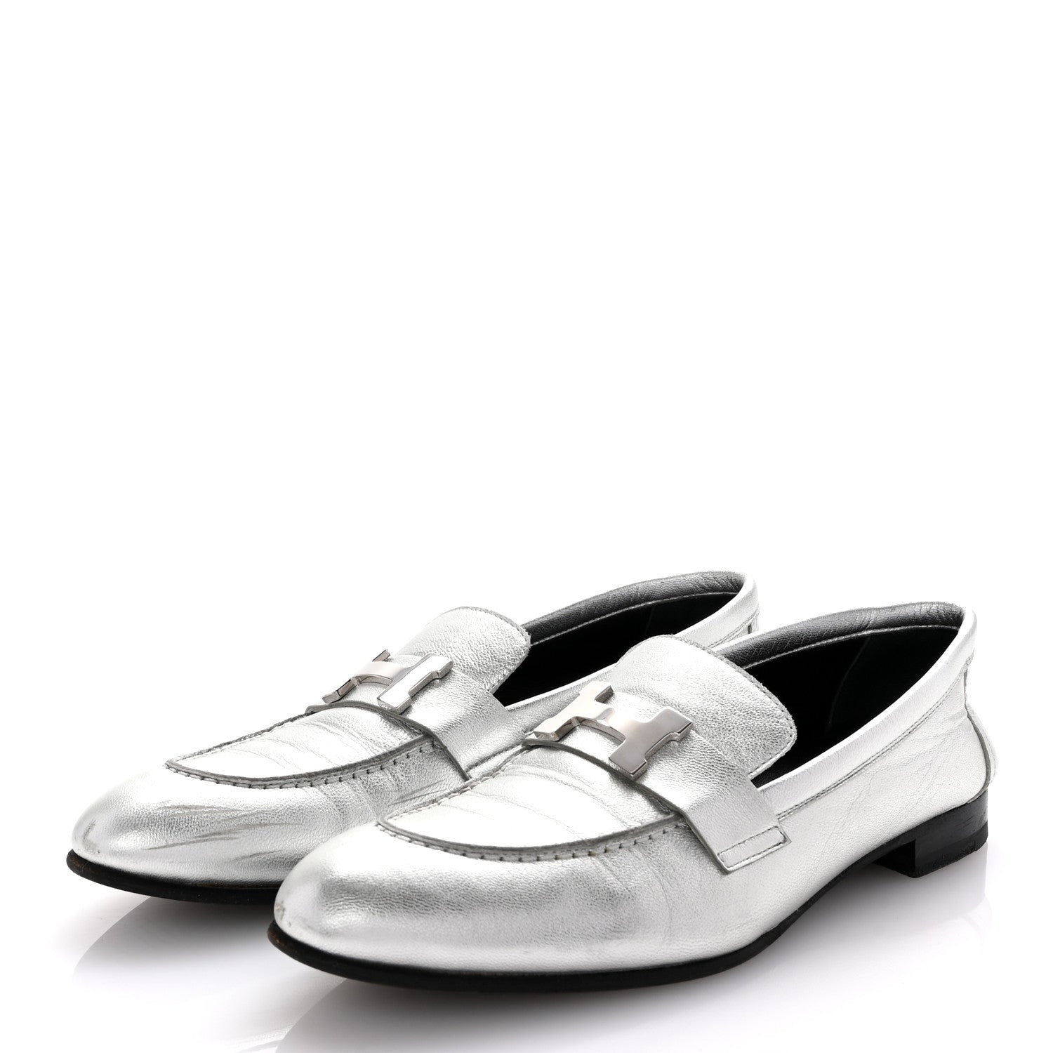 Metallic Calfskin Womens Paris Loafers 37 Silver