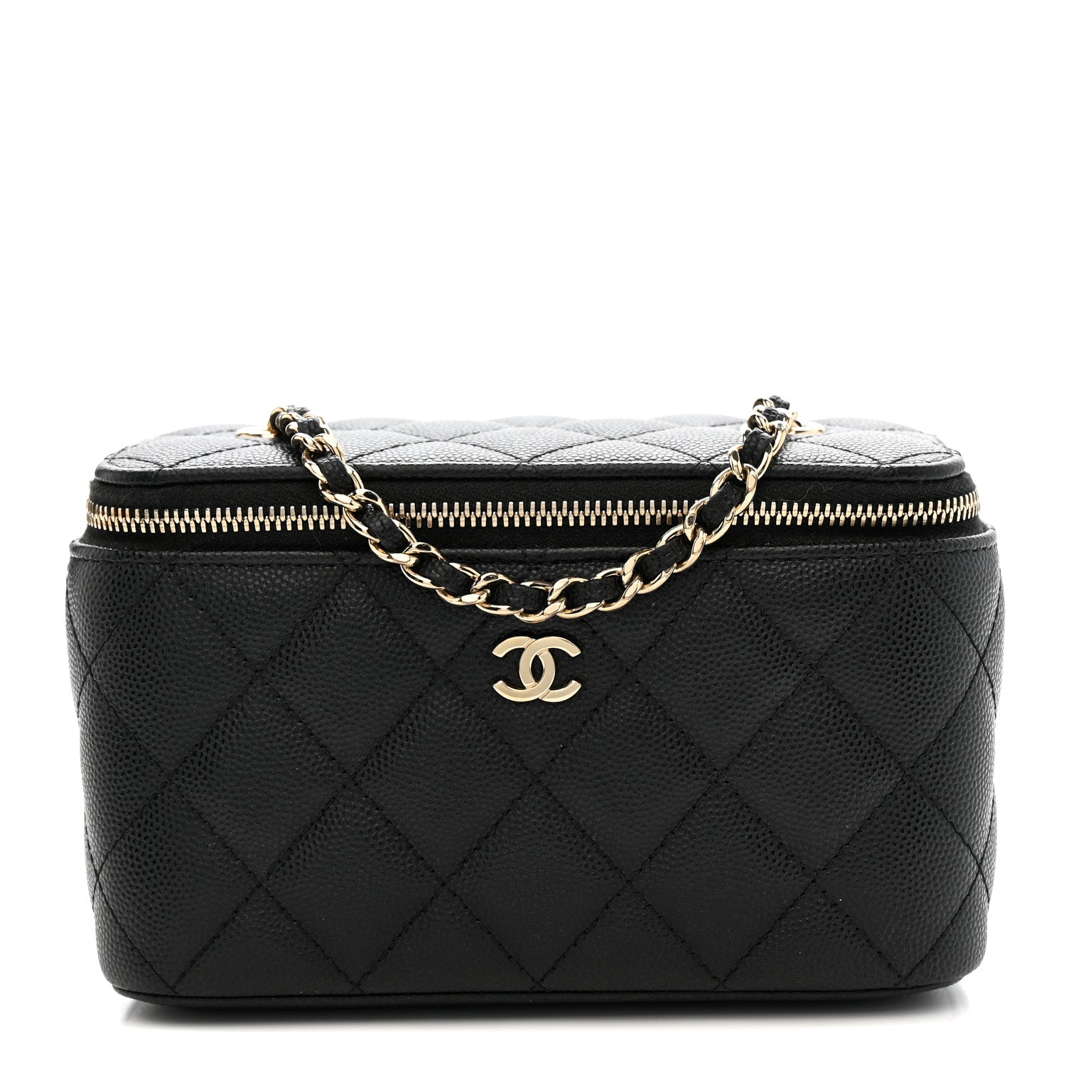 Caviar Quilted Small Vanity Case With Chain Black