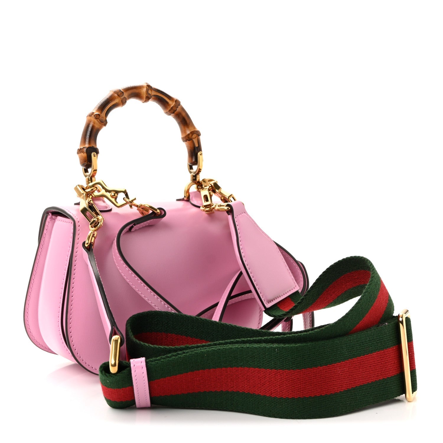Boarded Dyana Lux Calfskin Web Mini Bamboo 1947 Top Handle Bag Nice Pink