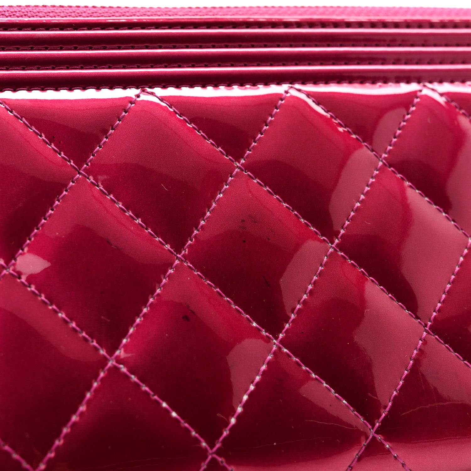 Metallic Patent Calfskin Quilted Boy L-Gusset Zip Wallet Pink