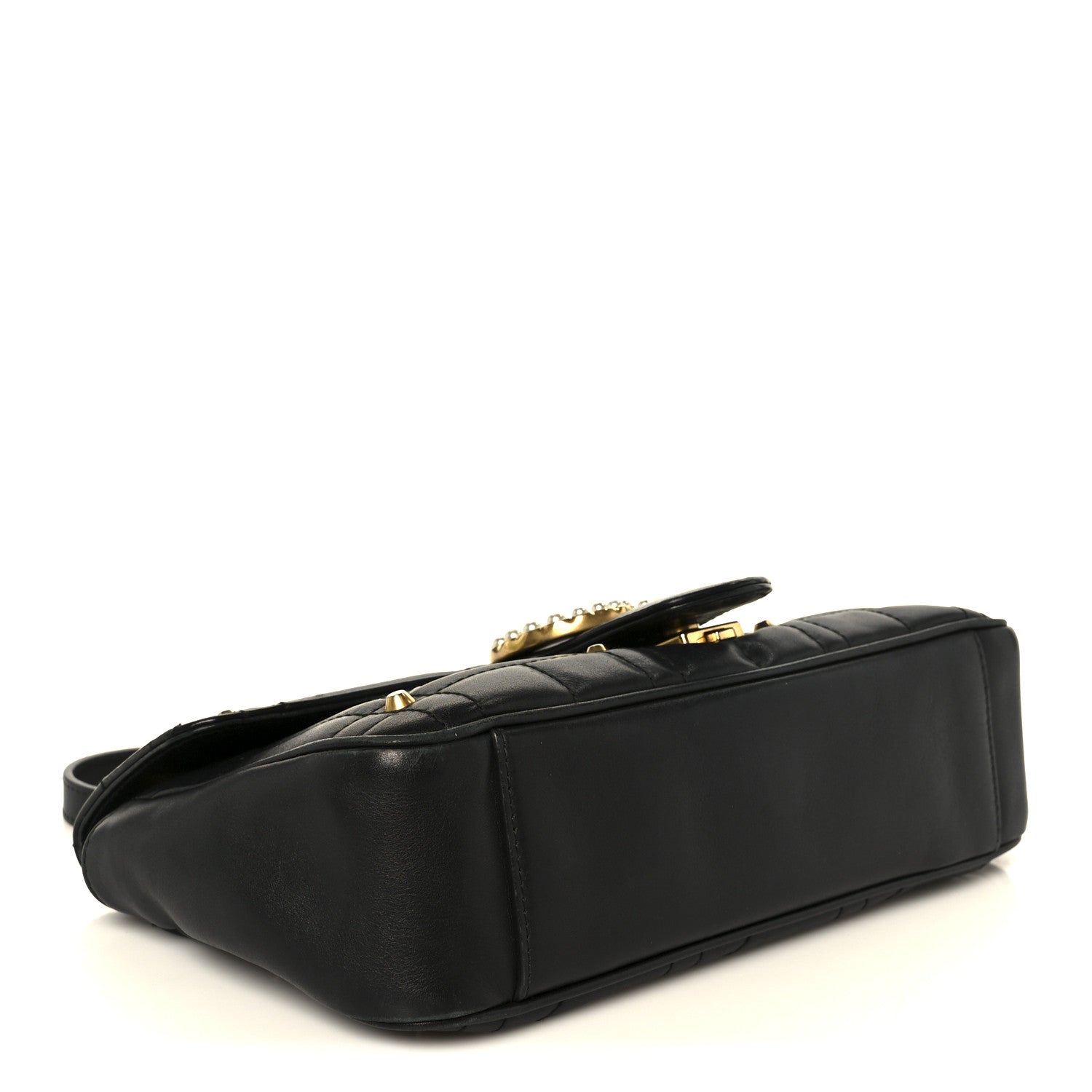 Calfskin Matelasse Studded Small Pearly GG Marmont Shoulder Bag Black