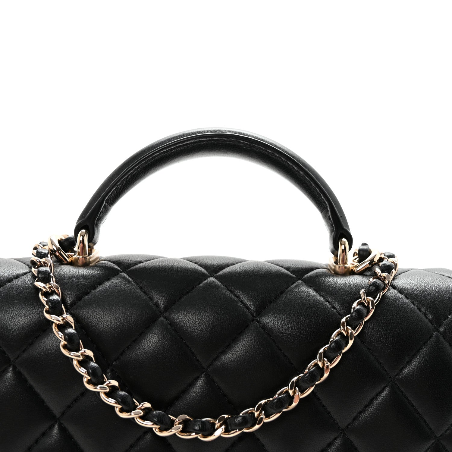 Lambskin Quilted Mini Top Handle Rectangular Flap Black