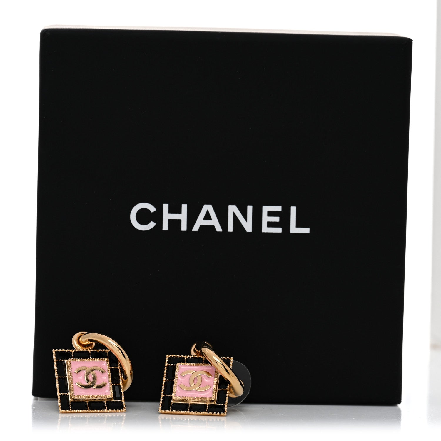 Metal Resin CC Square Drop Earrings Gold Transparent