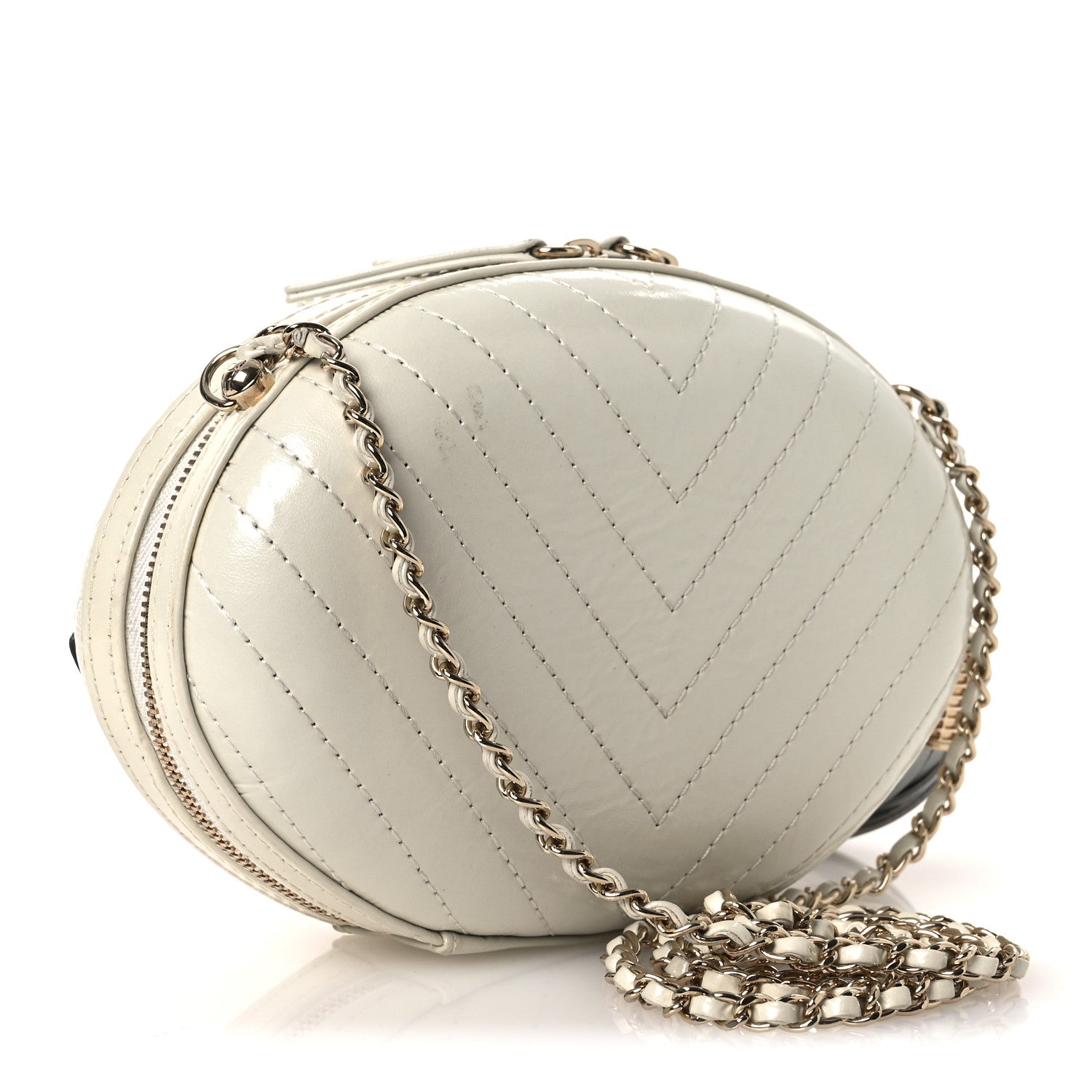 Embroidered Lambskin Chevron Quilted La Pausa Evening Bag White