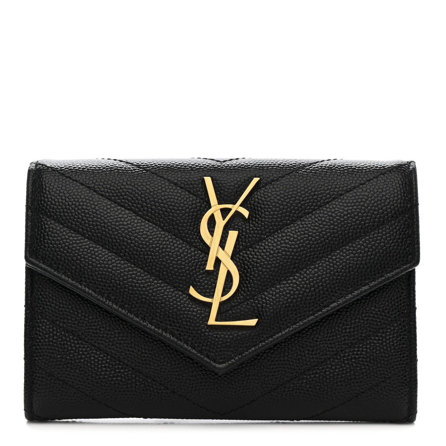 Grain De Poudre Matelasse Chevron Small Monogram Envelope Wallet Black