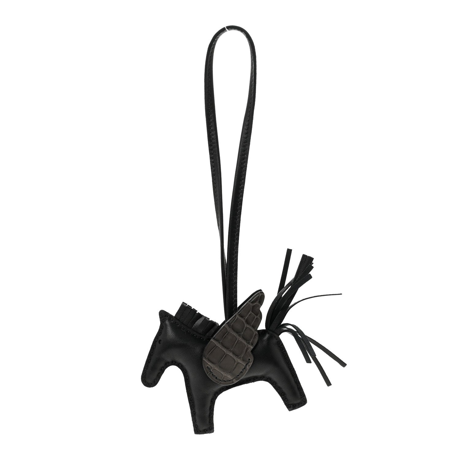 Milo Lambskin Matte Alligator Touch Grigri Rodeo Pegase Horse Bag Charm PM Black Graphite