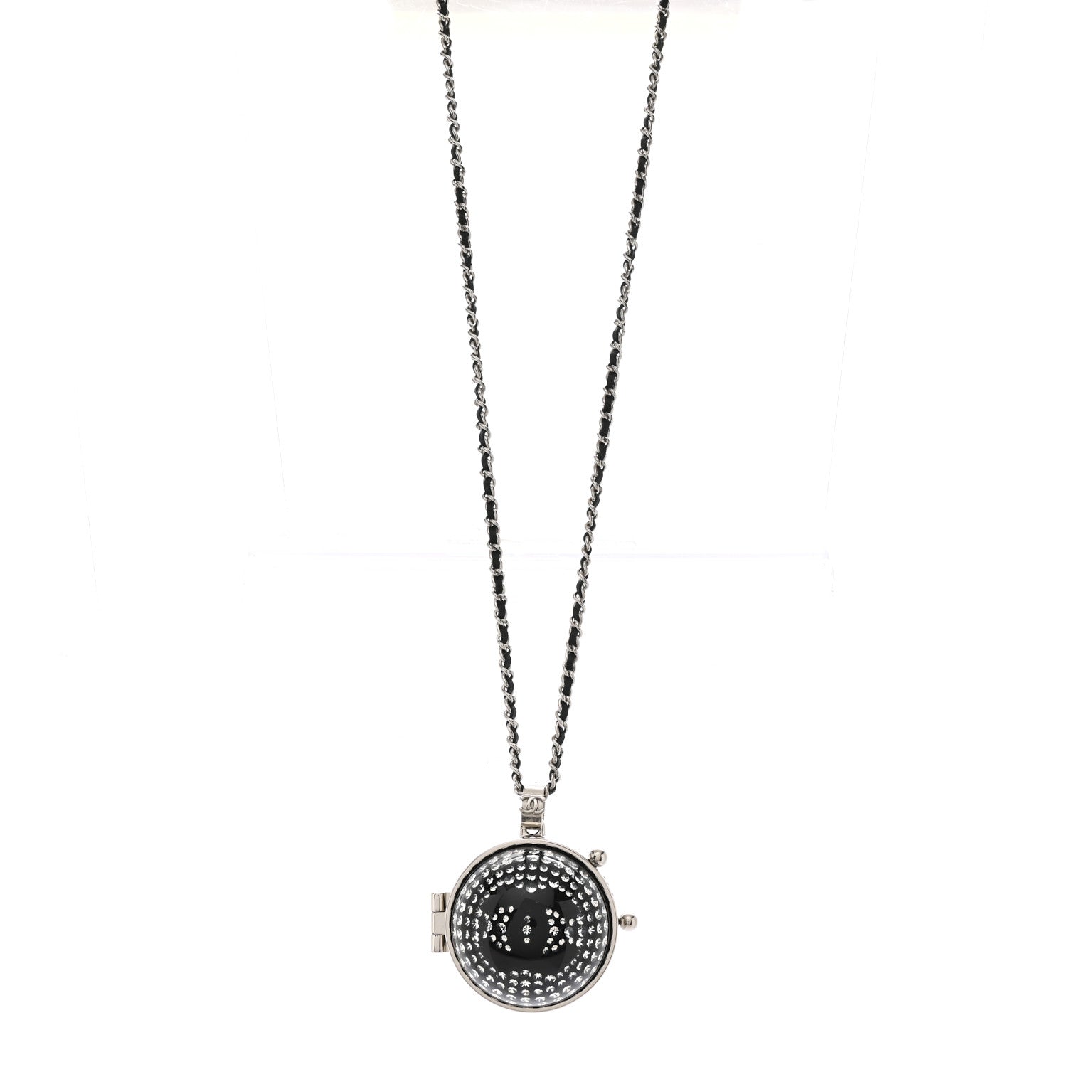 Resin Crystal Lambskin Ball Mirror Necklace Black Silver