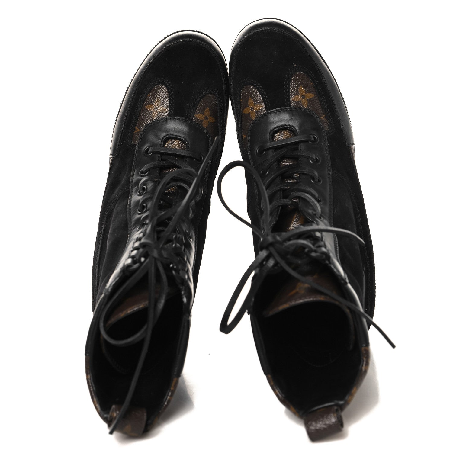 Suede Calfskin Monogram Laureate Platform Desert Boots 39.5 Black