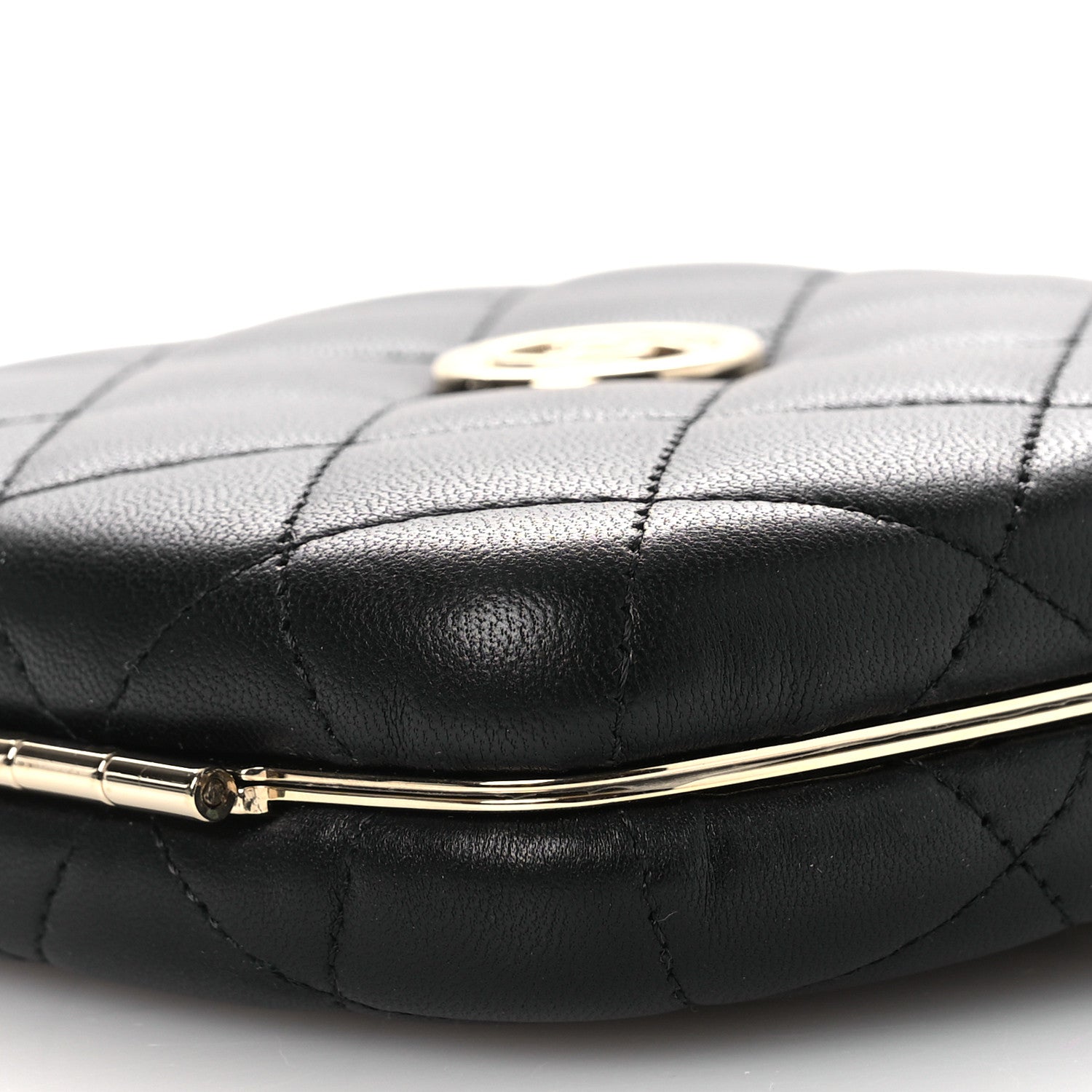 Lambskin Quilted Compact Vanity Case Purse With Chain Black