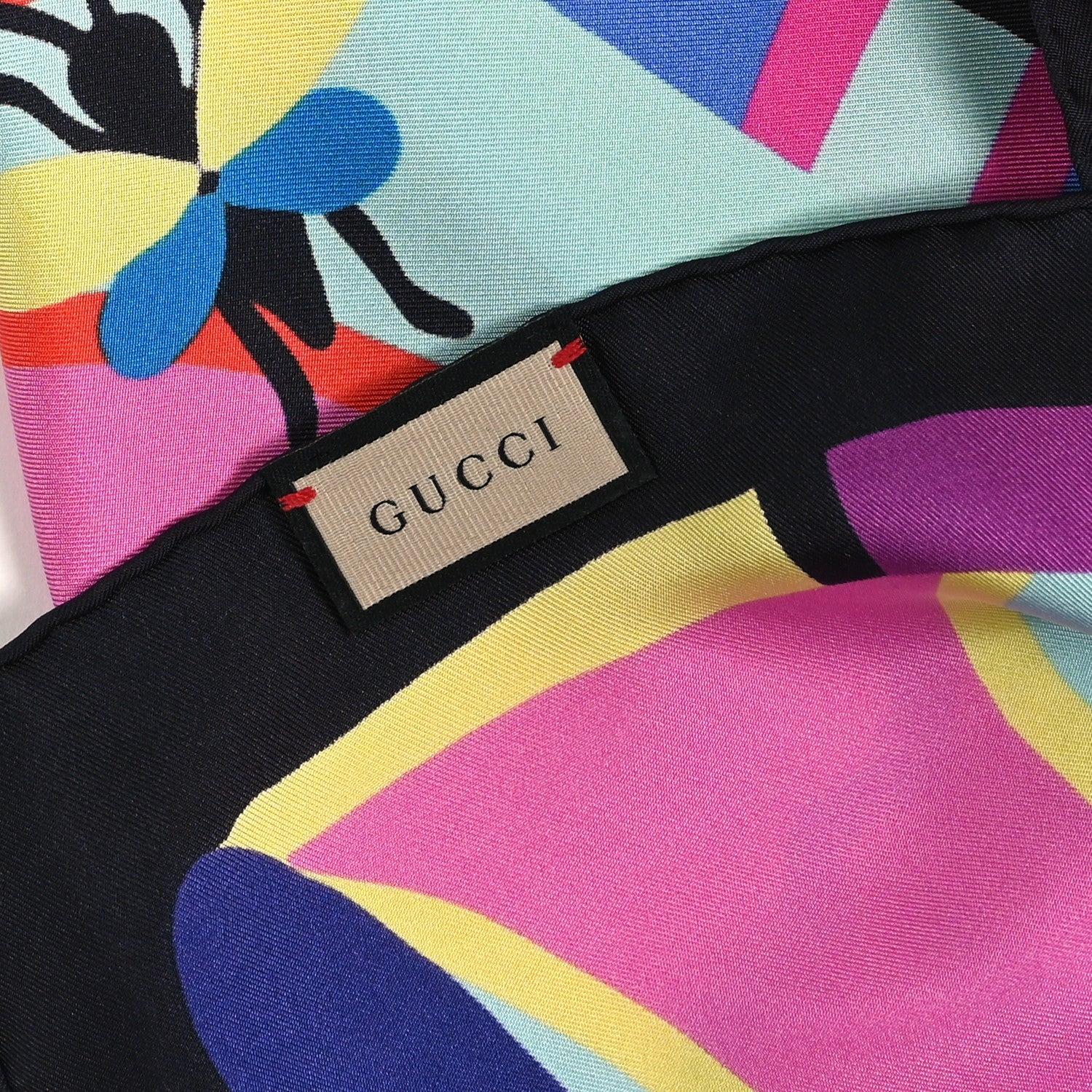 Silk Twill Guccissimo Square Scarf Fuxia Yellow