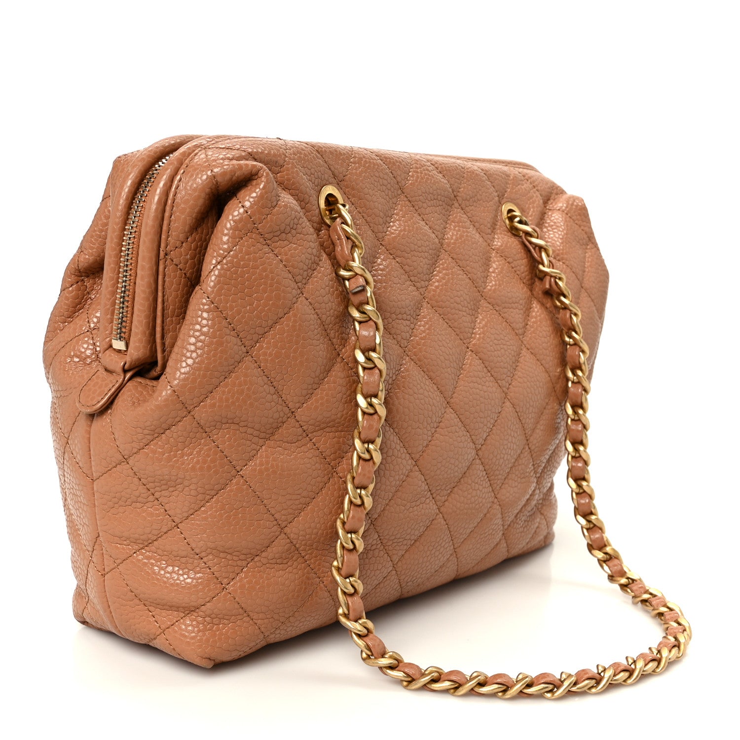 Shiny Caviar Quilted Large Bowling Bag Brown