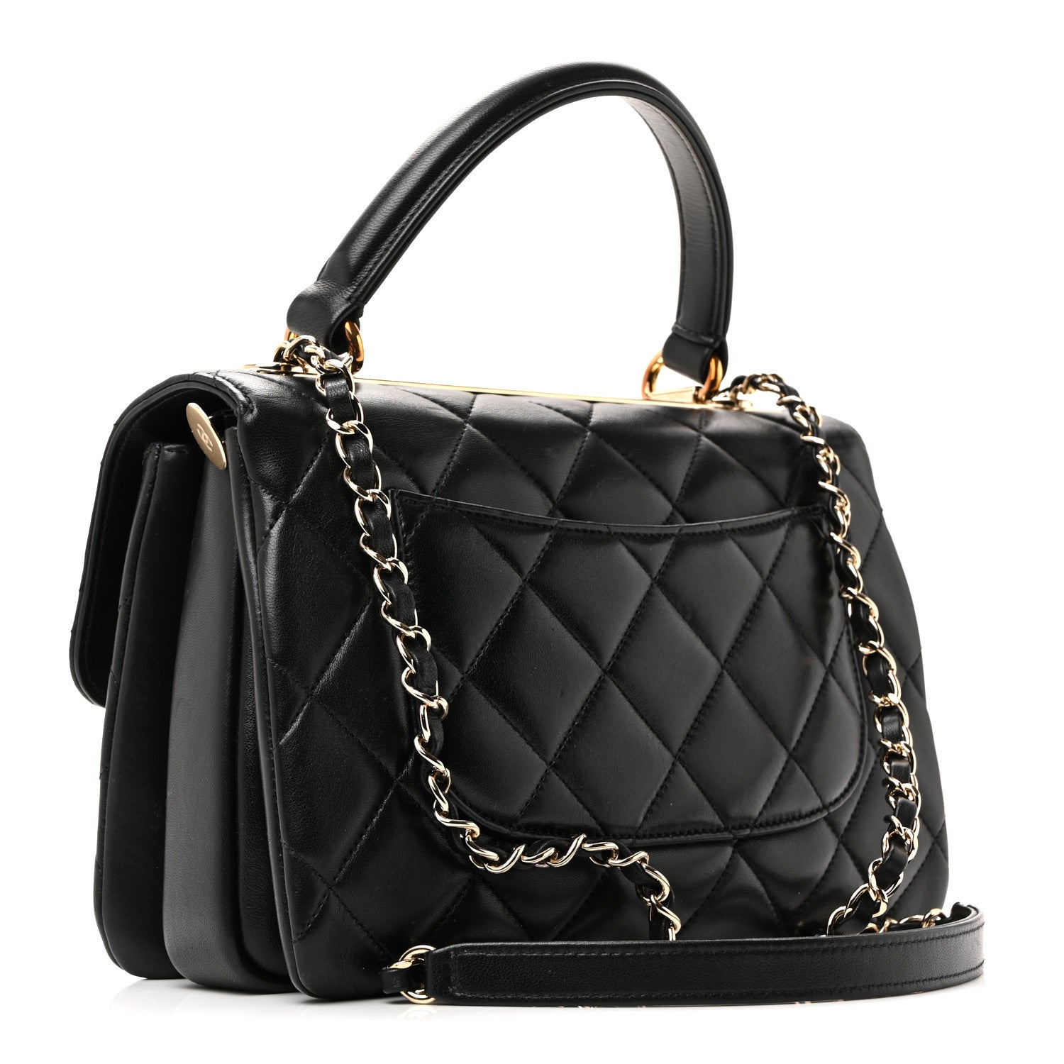 Lambskin Quilted Small Trendy CC Dual Handle Flap Bag Black