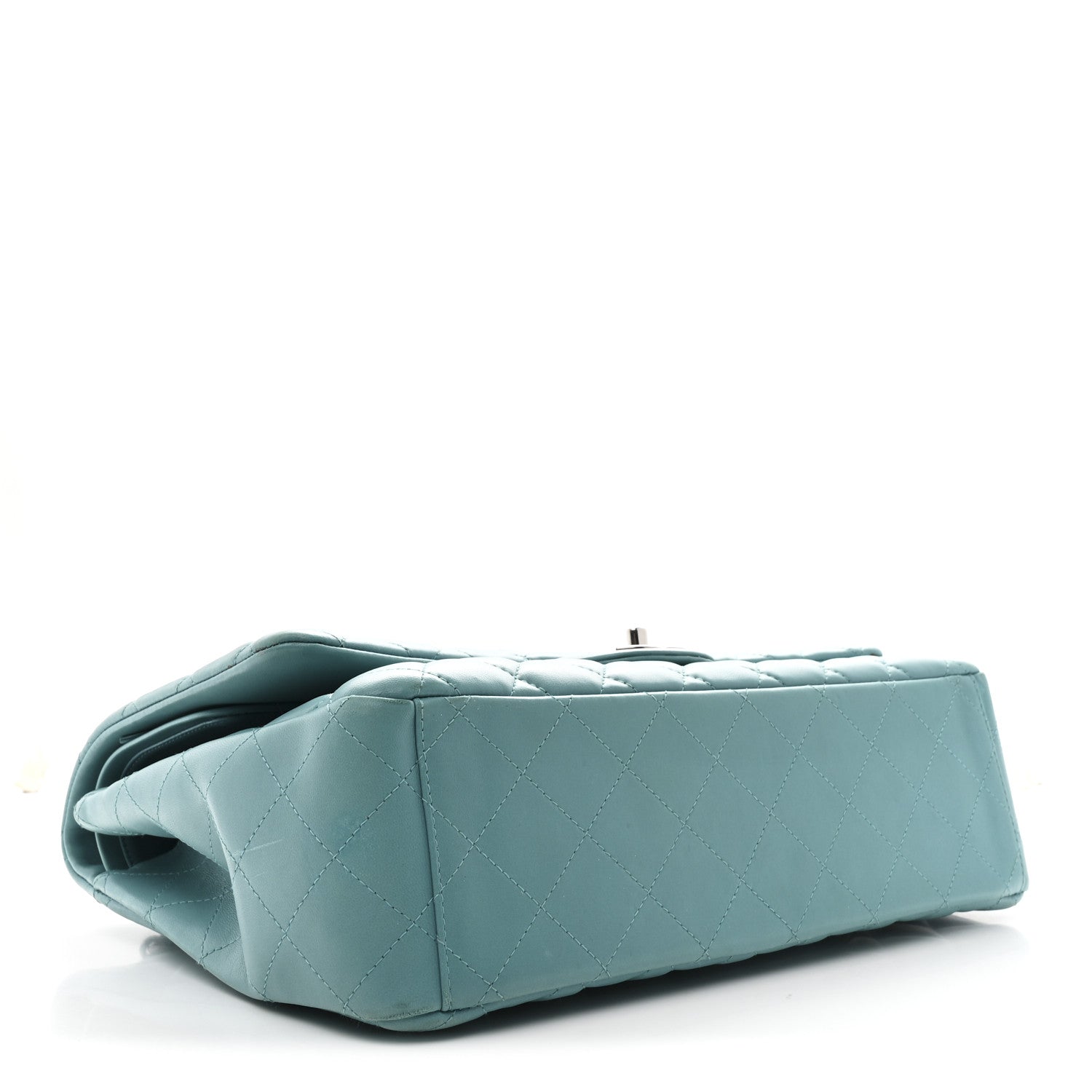 Lambskin Quilted Maxi Double Flap Light Blue