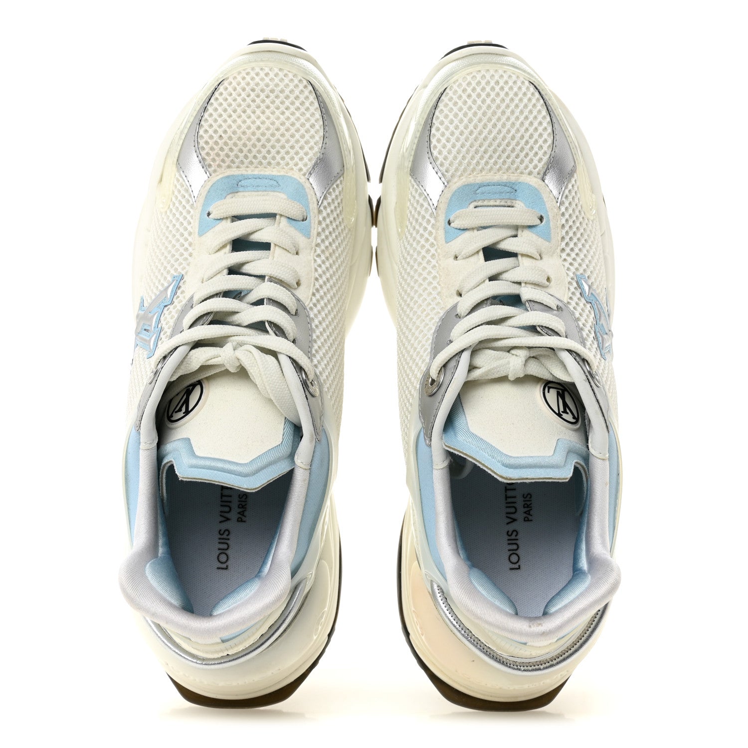 Patent Calfskin Technical Mesh Monogram Run 55 Sneakers 37 Bleu Clair