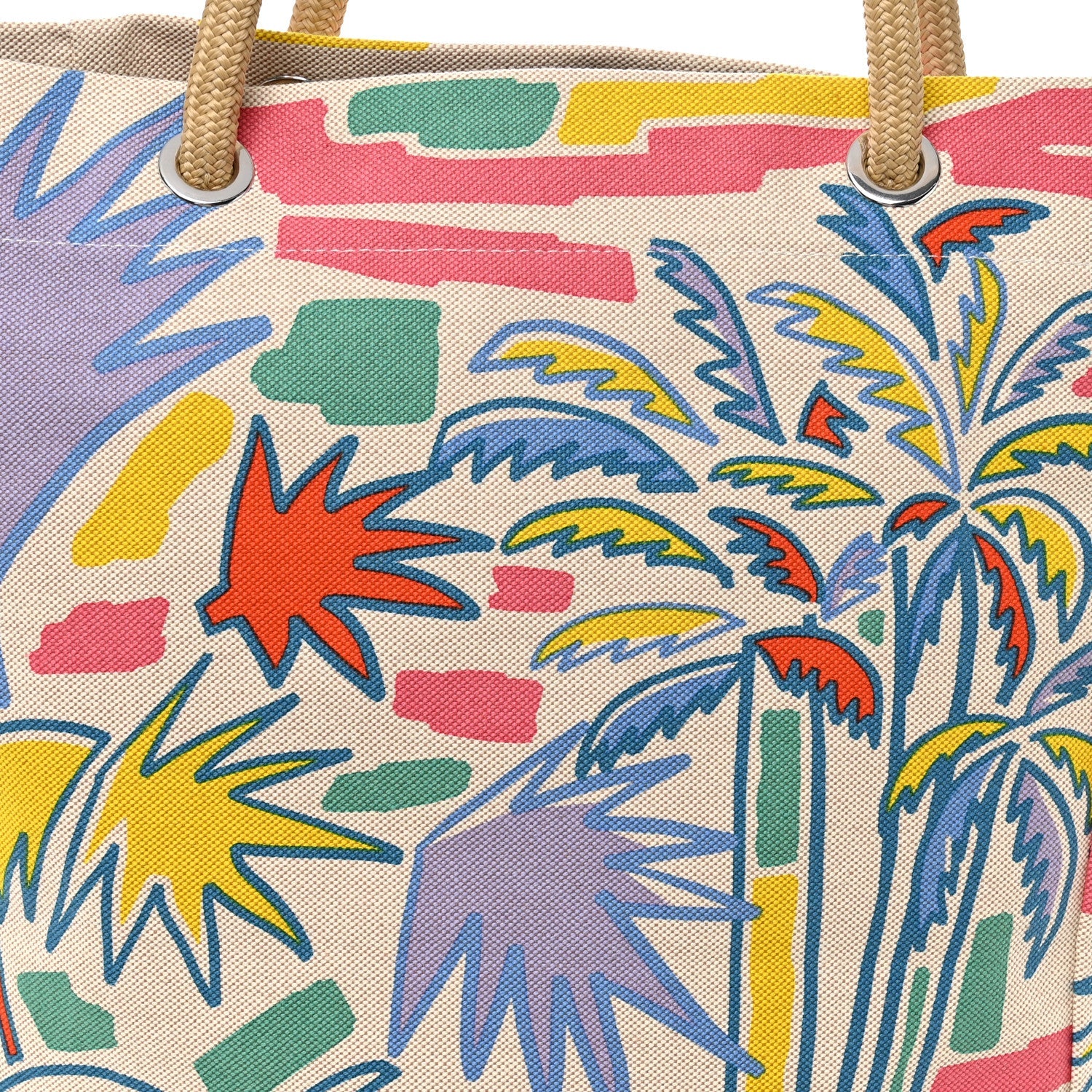 H Canvas Palm Tree Beach Bag Corail Parme Rose