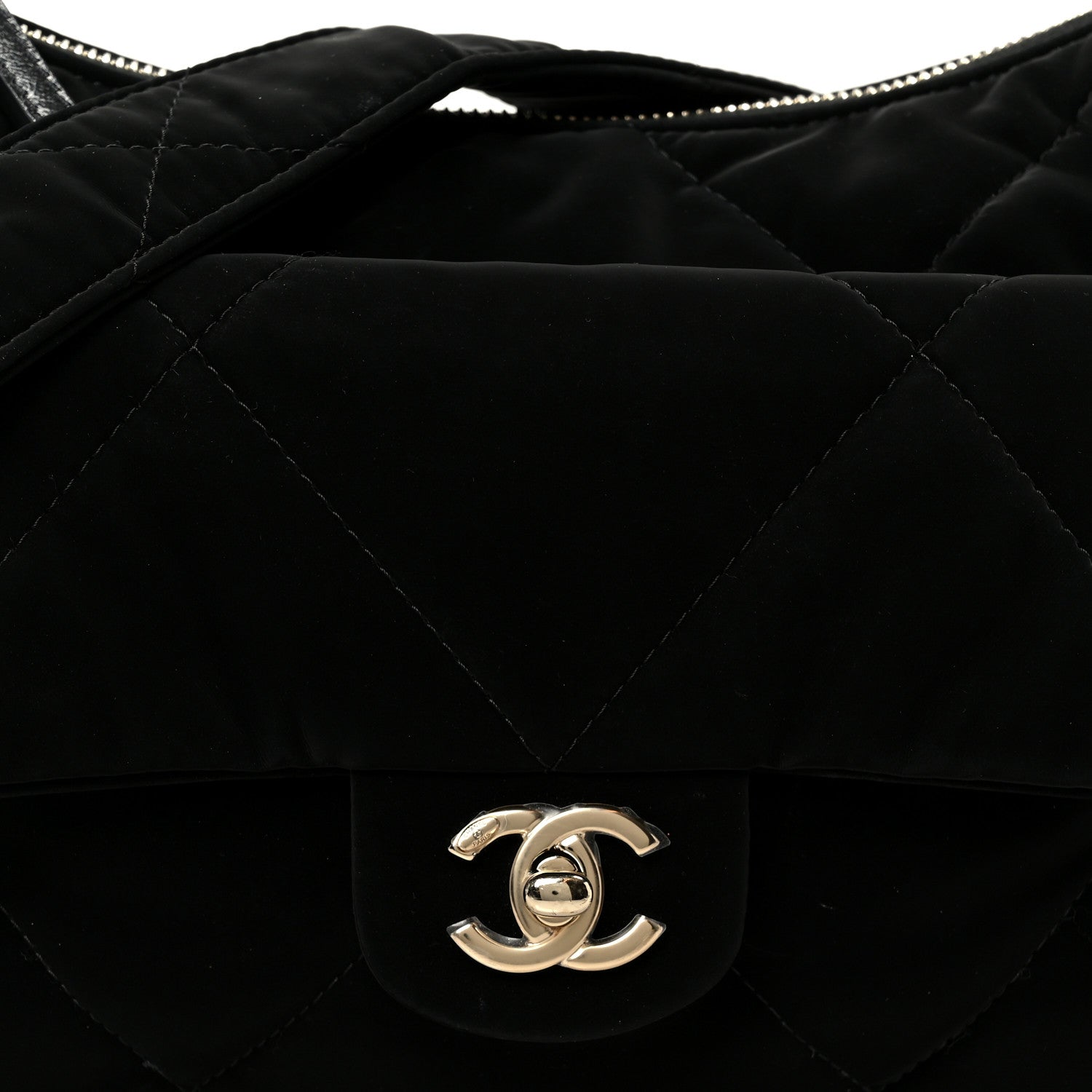 Nylon Velvet Effect Quilted Large Bowling Bag Black