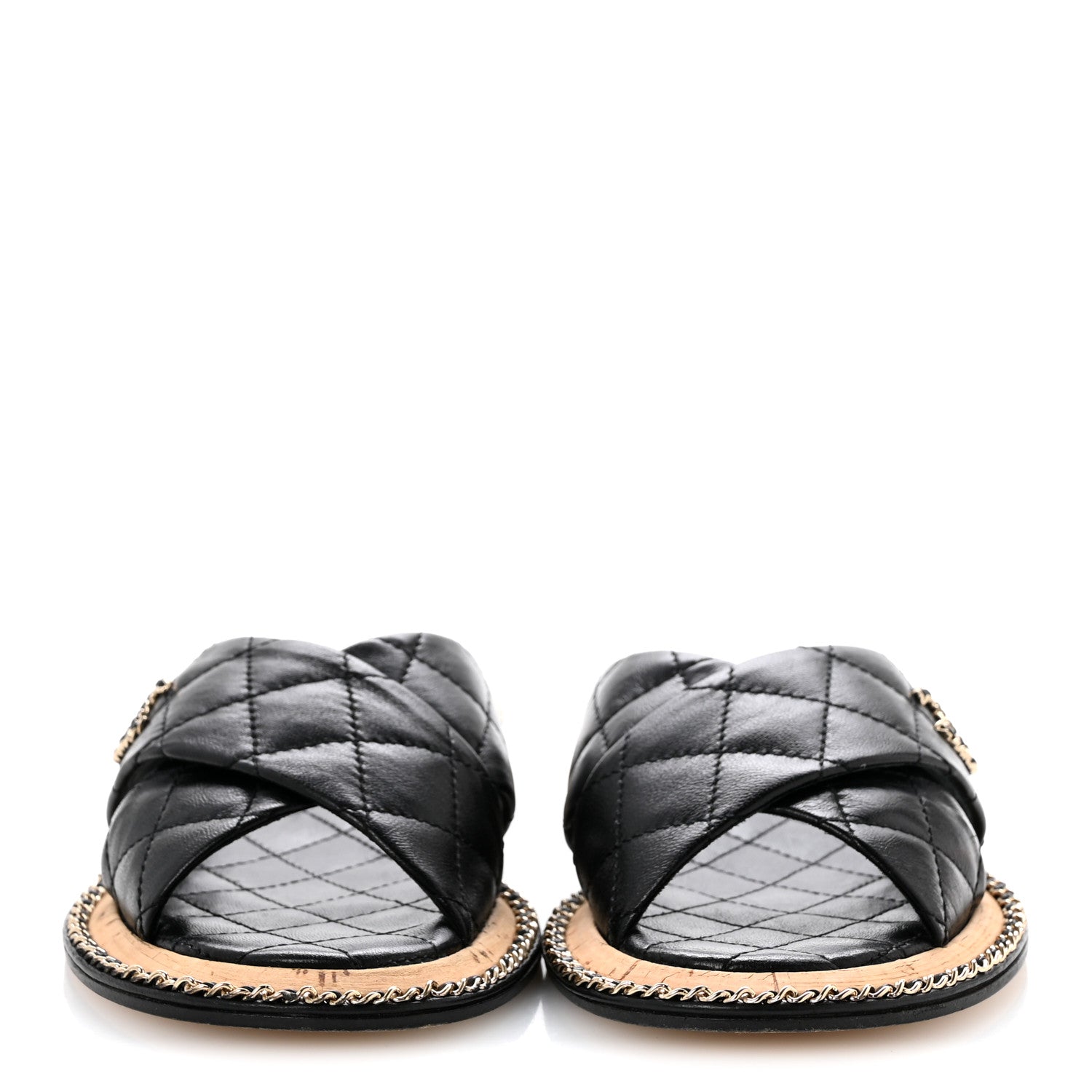 Lambskin Quilted Chain CC Sandals 36 Black