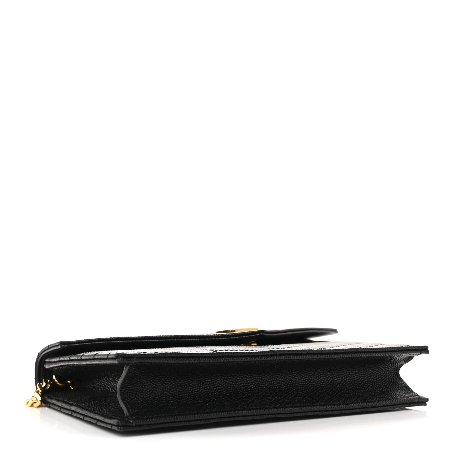 Grain De Poudre Matelasse Chevron Monogram Envelope Chain Wallet Black
