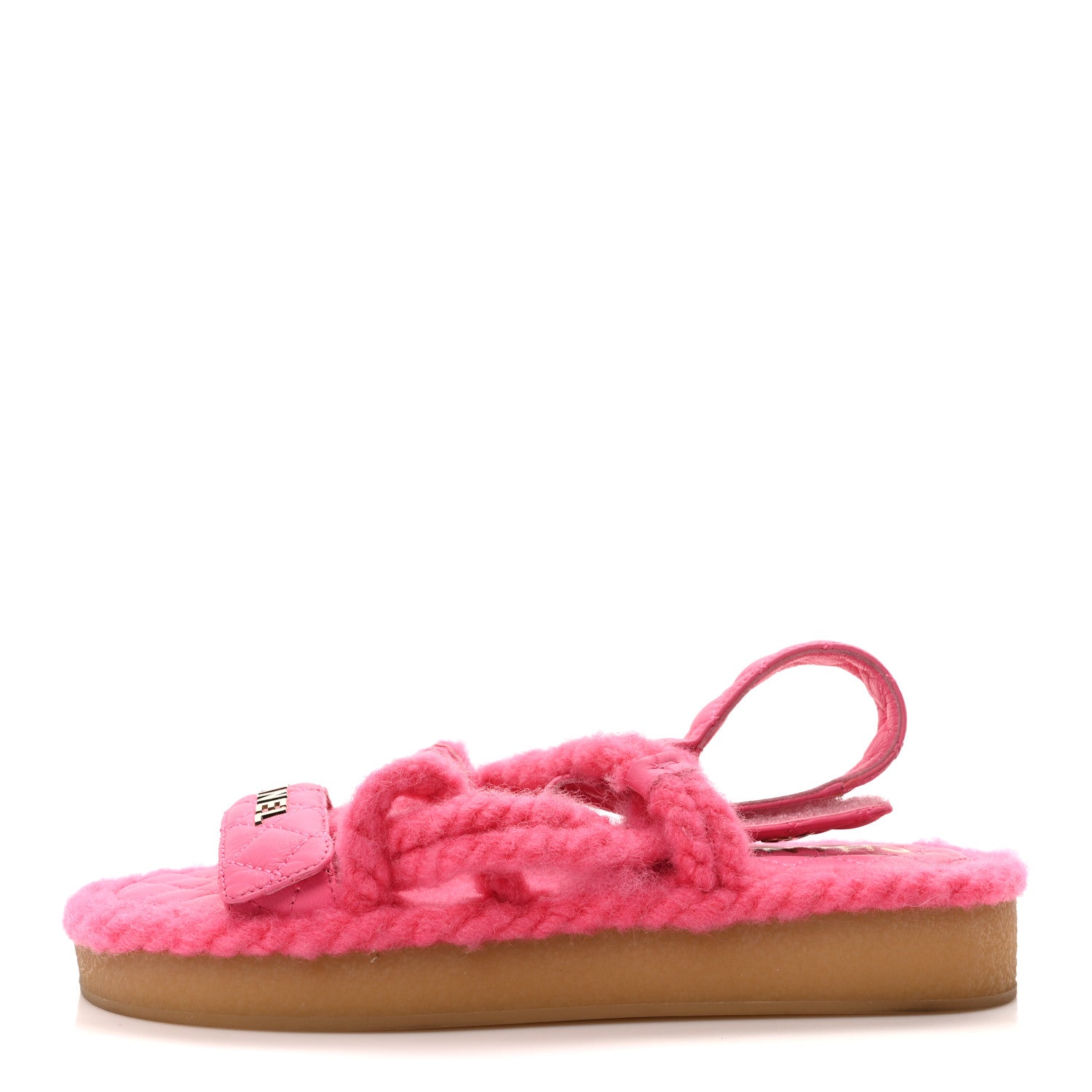 Cord Lambskin Quilted Logo Sandals 37 Pink