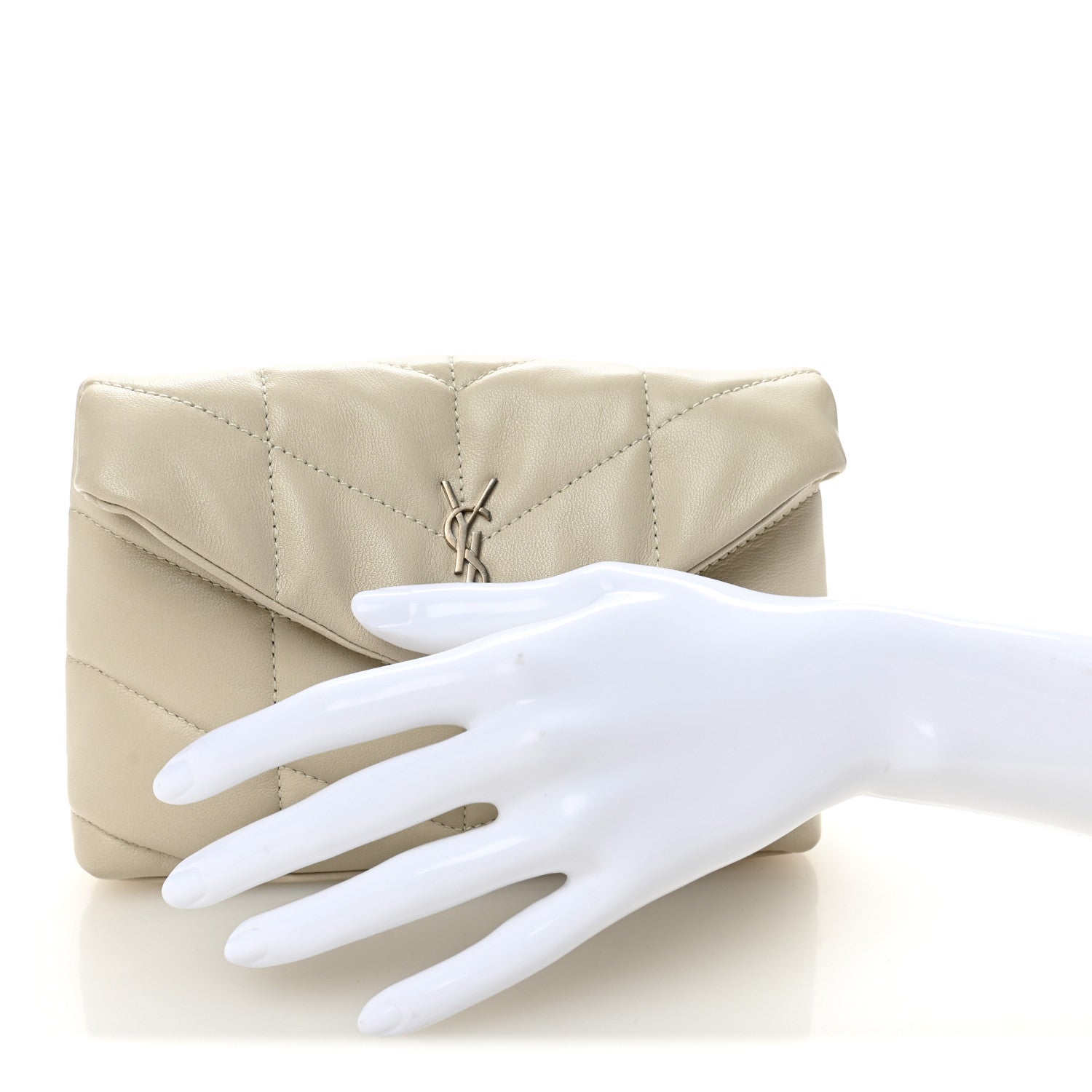 Lambskin Monogram Loulou Puffer Pouch Clutch Crema Soft