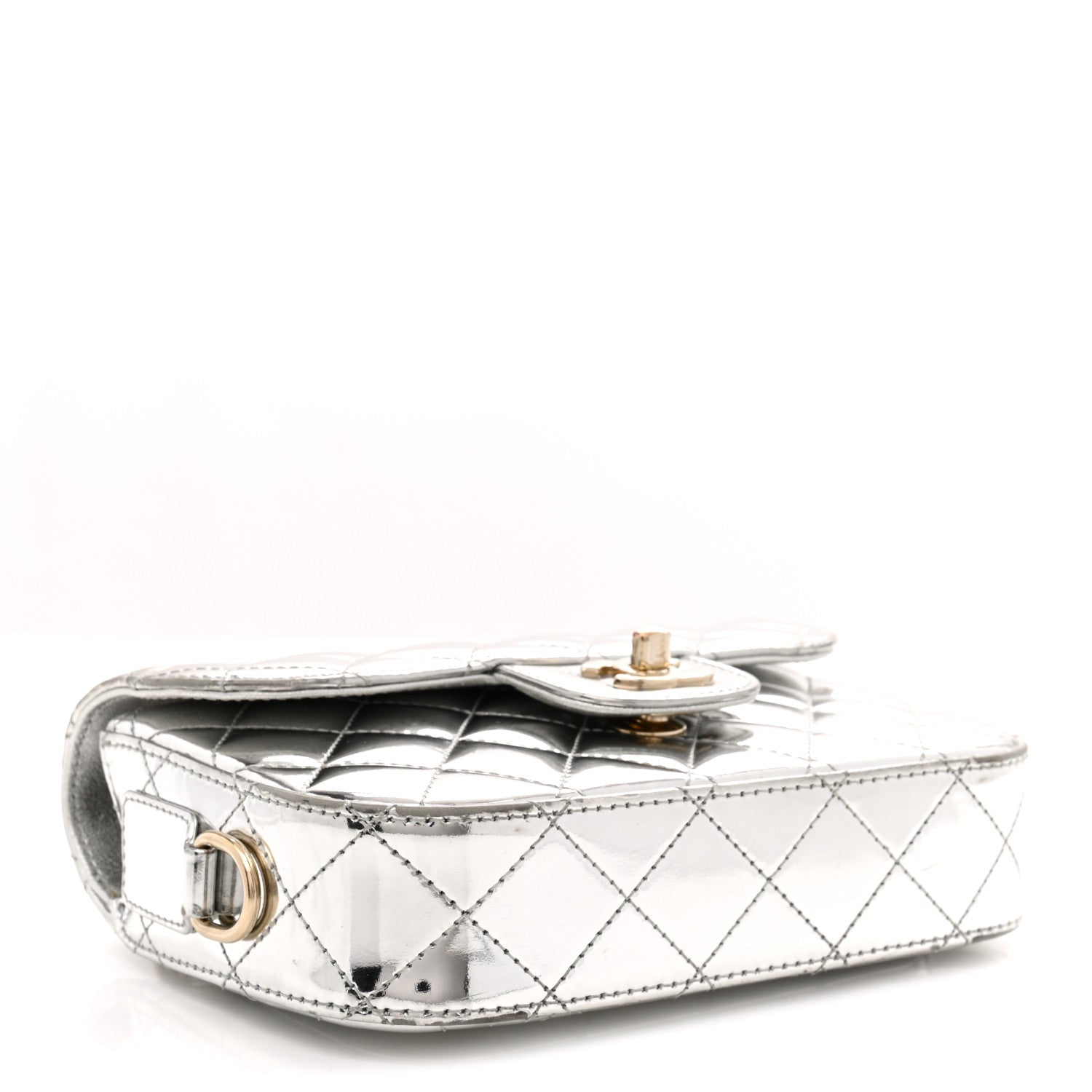Mirror Calfskin Metallic Calfskin Quilted Hollywood Boulevard Mini Flap With Star Coin Purse Silver
