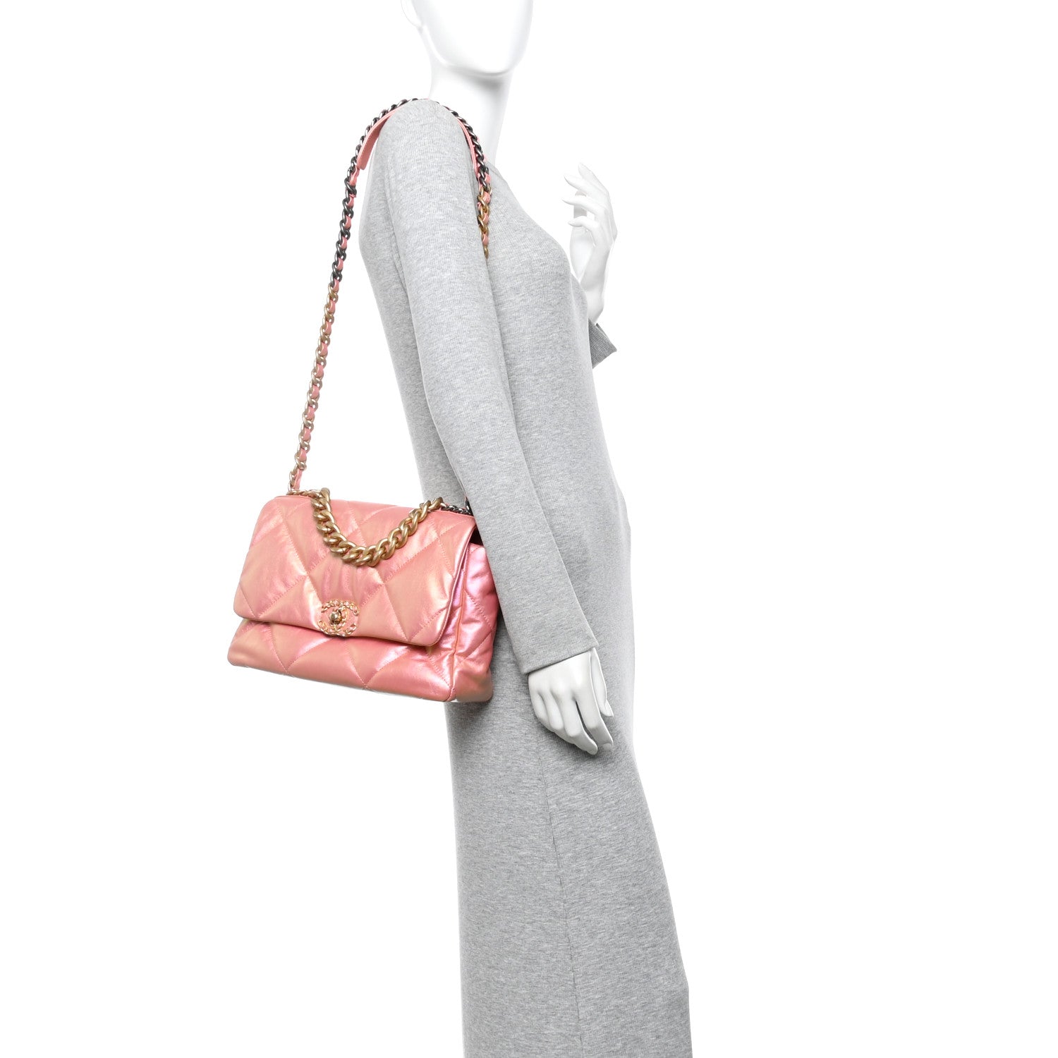 Iridescent Lambskin Quilted Large Chanel 19 Flap Pink