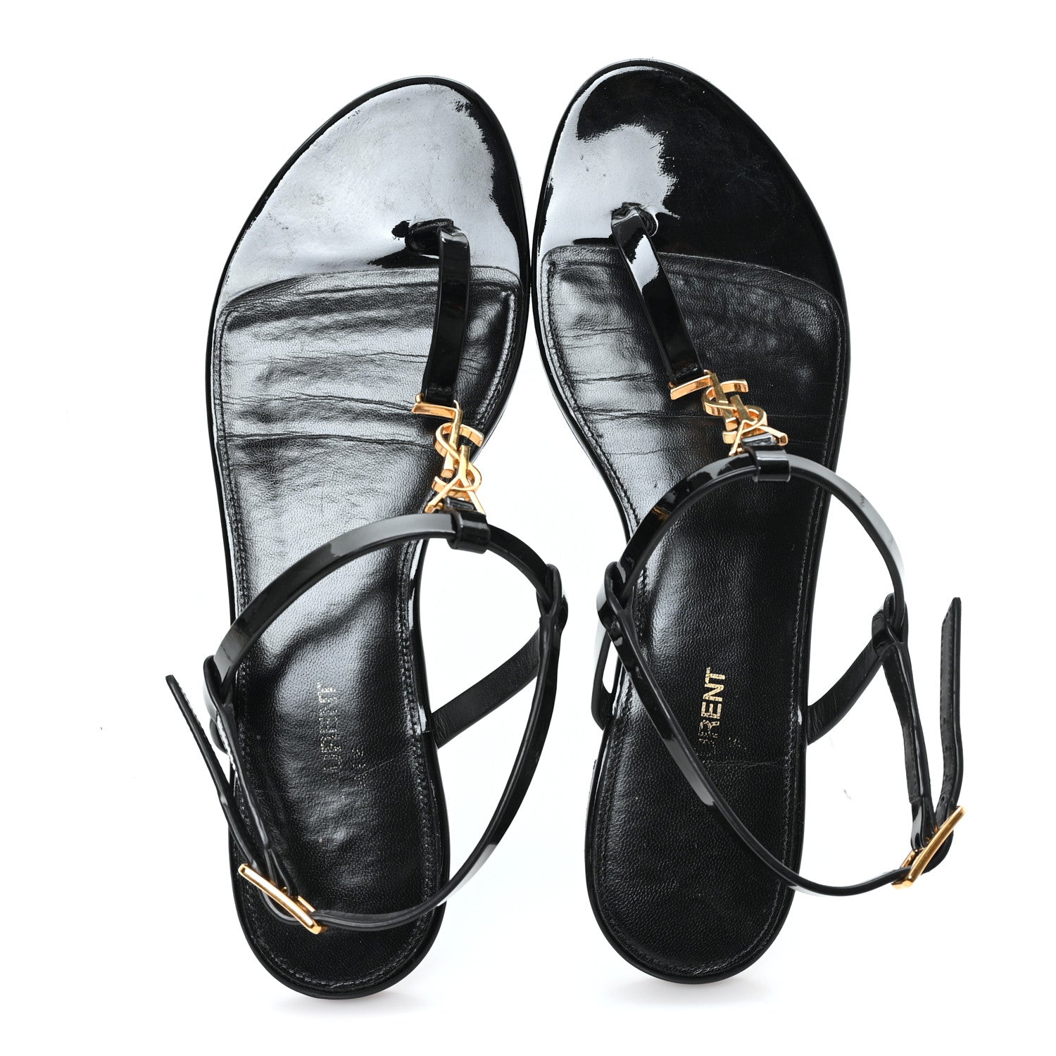 Patent Calfskin Cassandra Monogram Sandals 38 Black